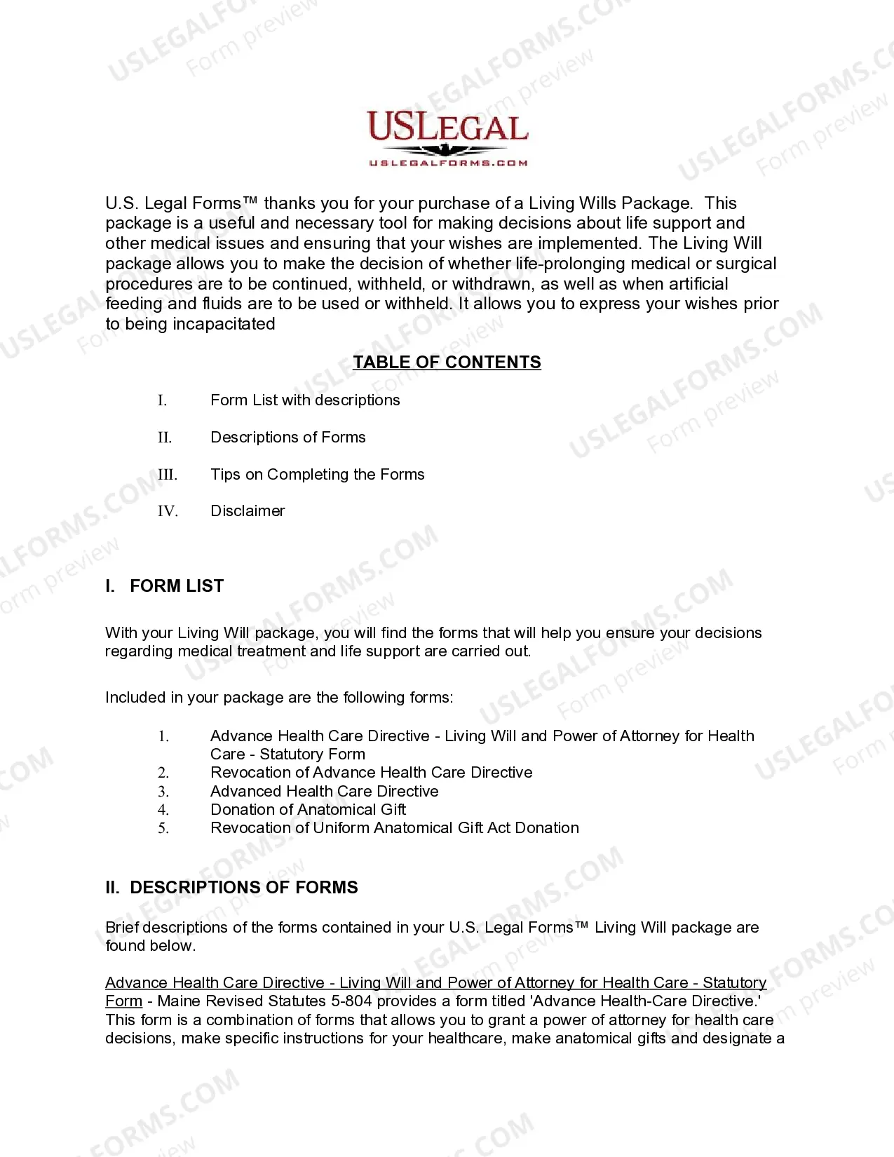 Preview Maine Living Wills and Health Care Package