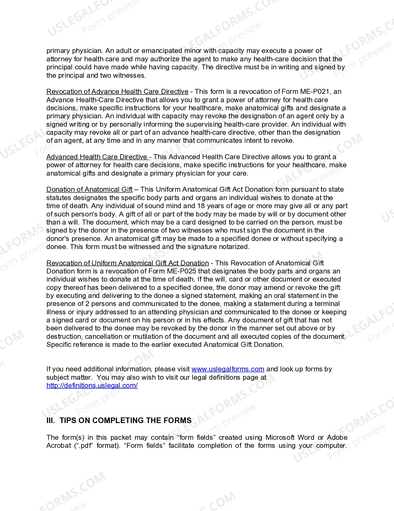 Preview Maine Living Wills and Health Care Package