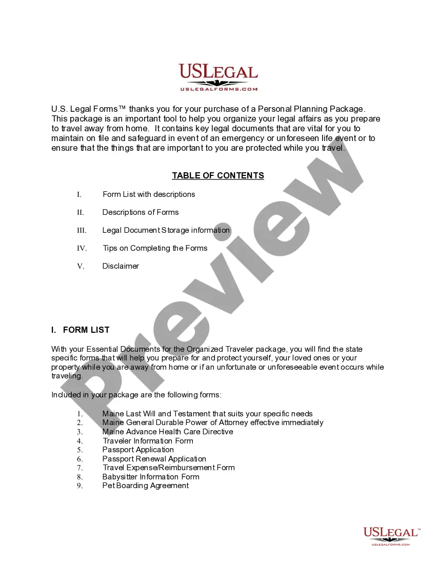 Preview Maine Essential Documents for the Organized Traveler Package
