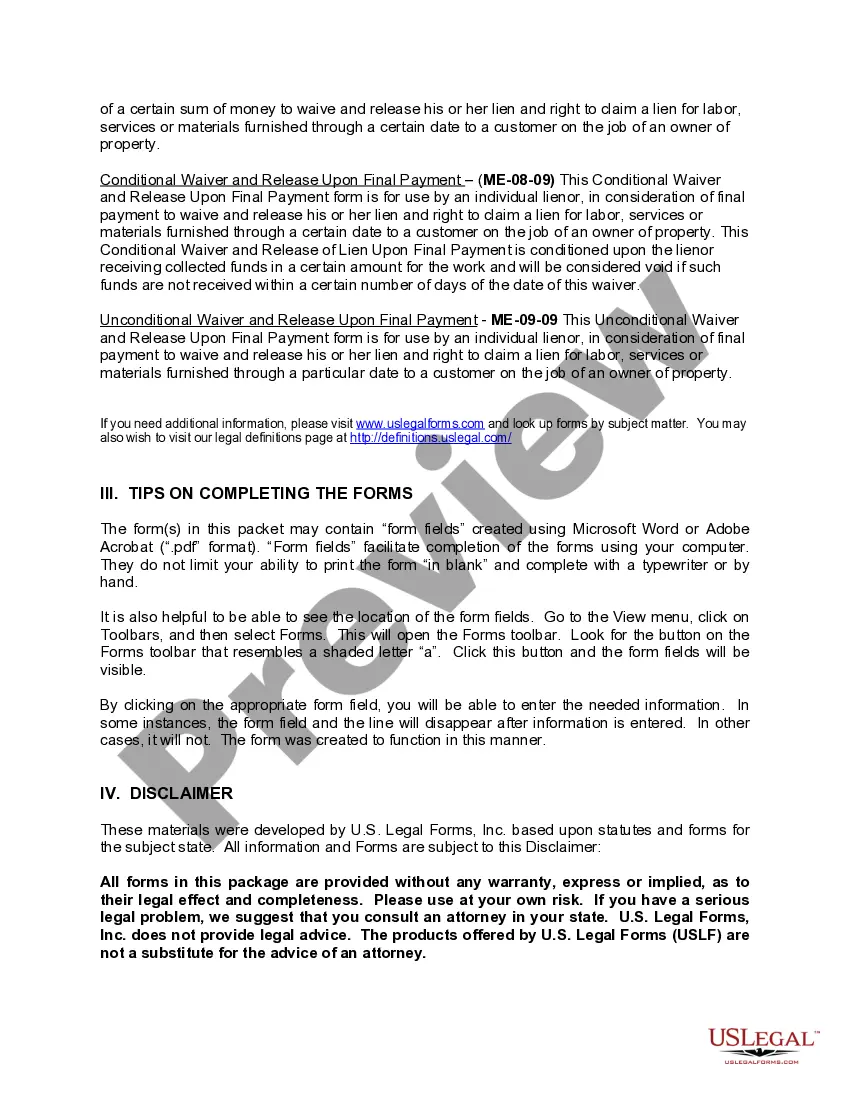 Preview Maine Construction or Mechanics Lien Package - Individual