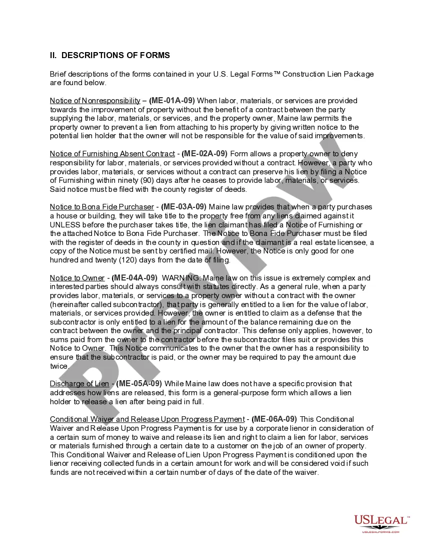 Preview Maine Construction or Mechanics Lien Package - Corporation or LLC