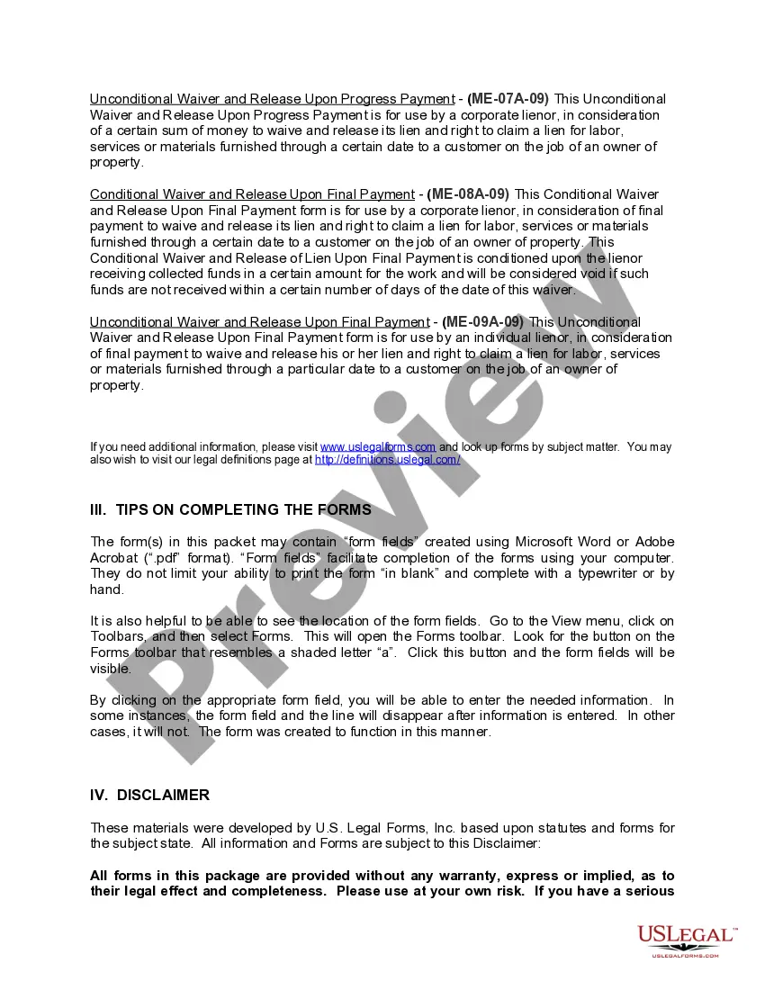 Preview Maine Construction or Mechanics Lien Package - Corporation or LLC