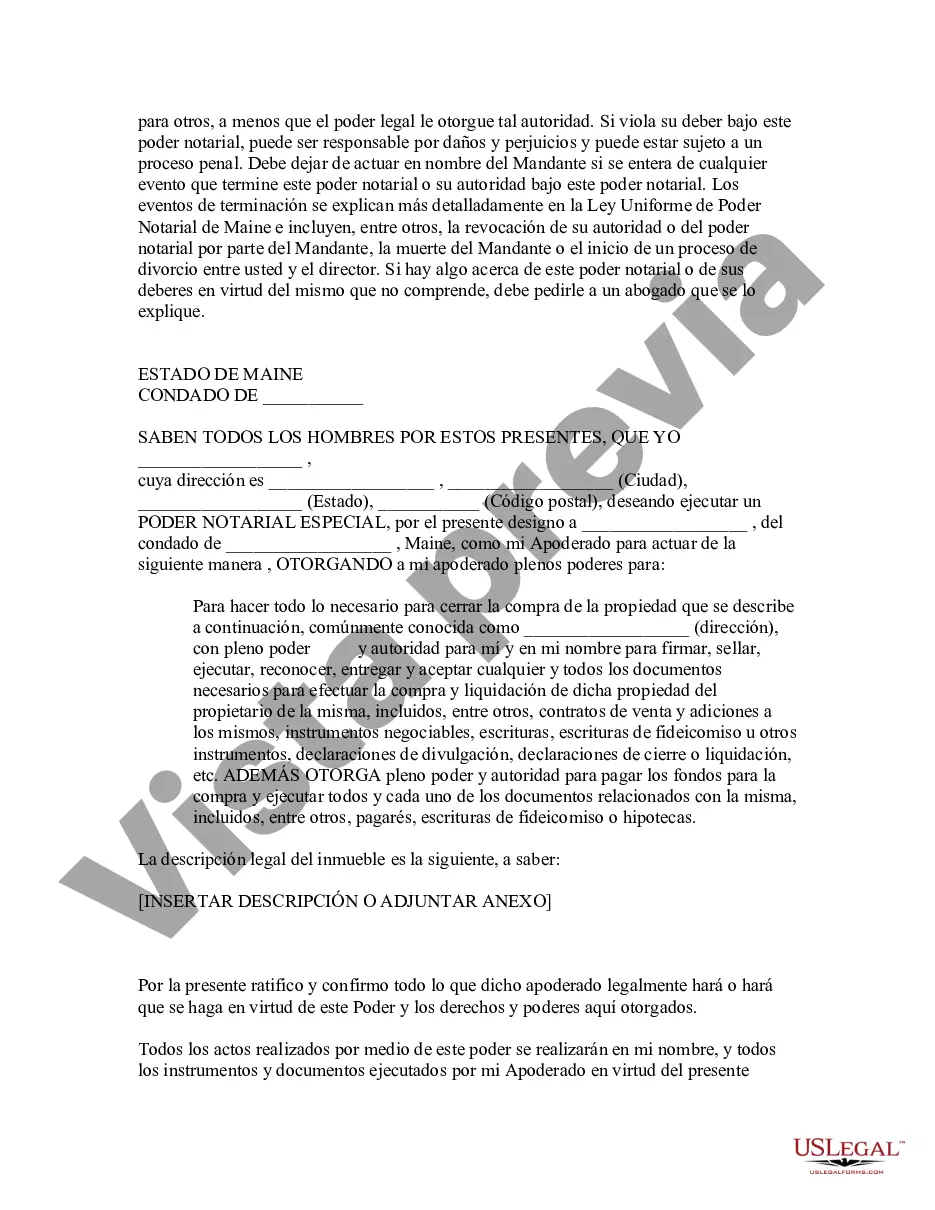 Preview Poder notarial especial o limitado para transacciones de compra de bienes raíces por parte del comprador