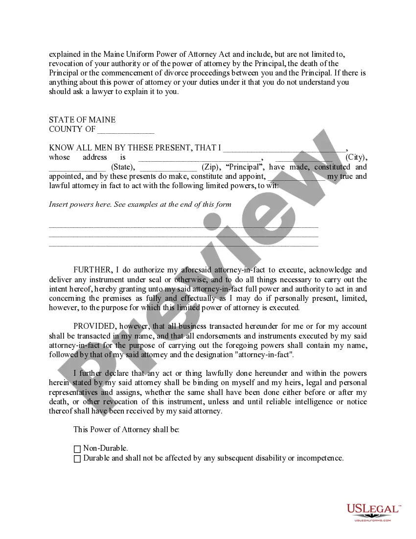 Preview Limited Power of Attorney where you Specify Powers with Sample Powers Included