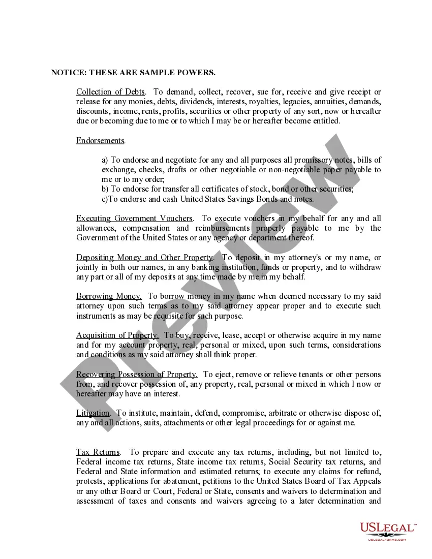 Preview Limited Power of Attorney where you Specify Powers with Sample Powers Included