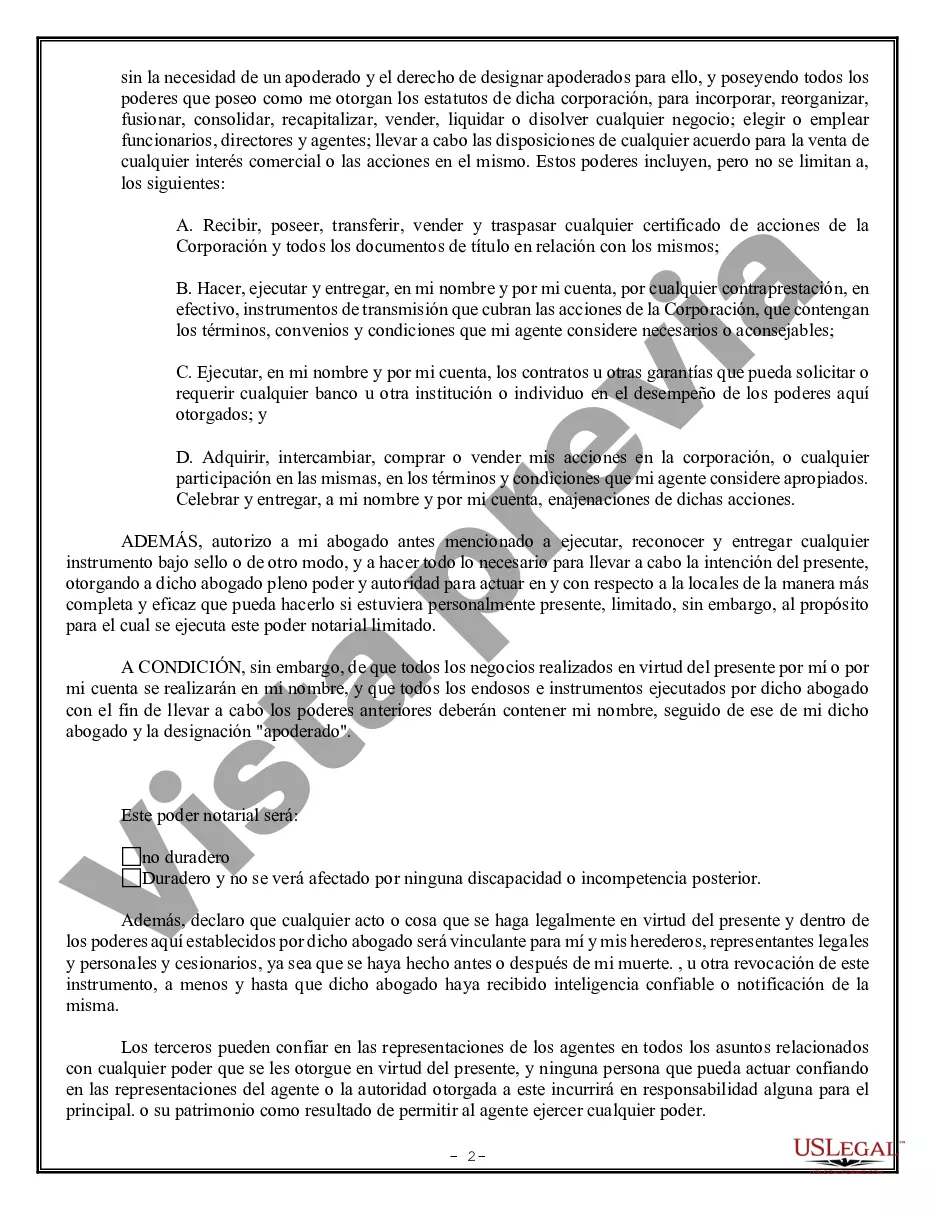 Preview Poder Notarial Limitado para Transacciones de Acciones y Poderes Corporativos