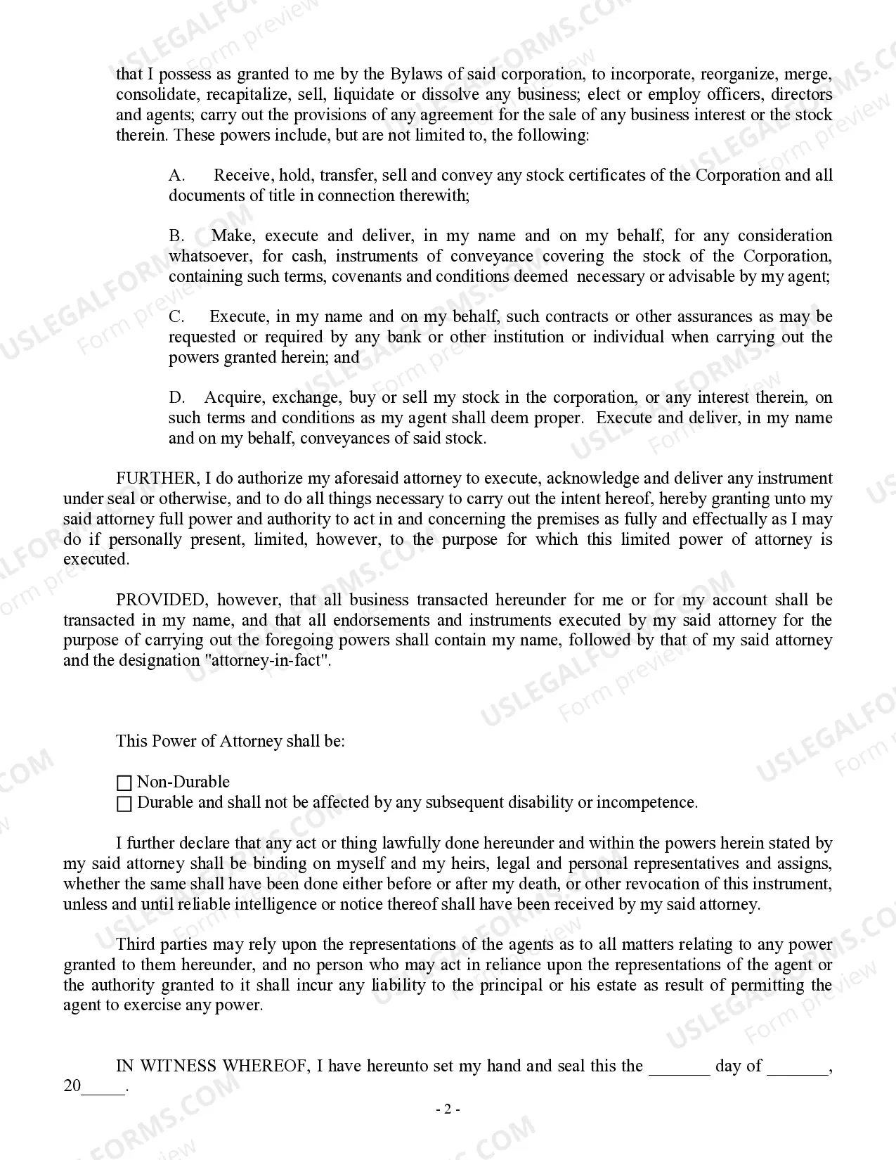 Preview Limited Power of Attorney for Stock Transactions and Corporate Powers