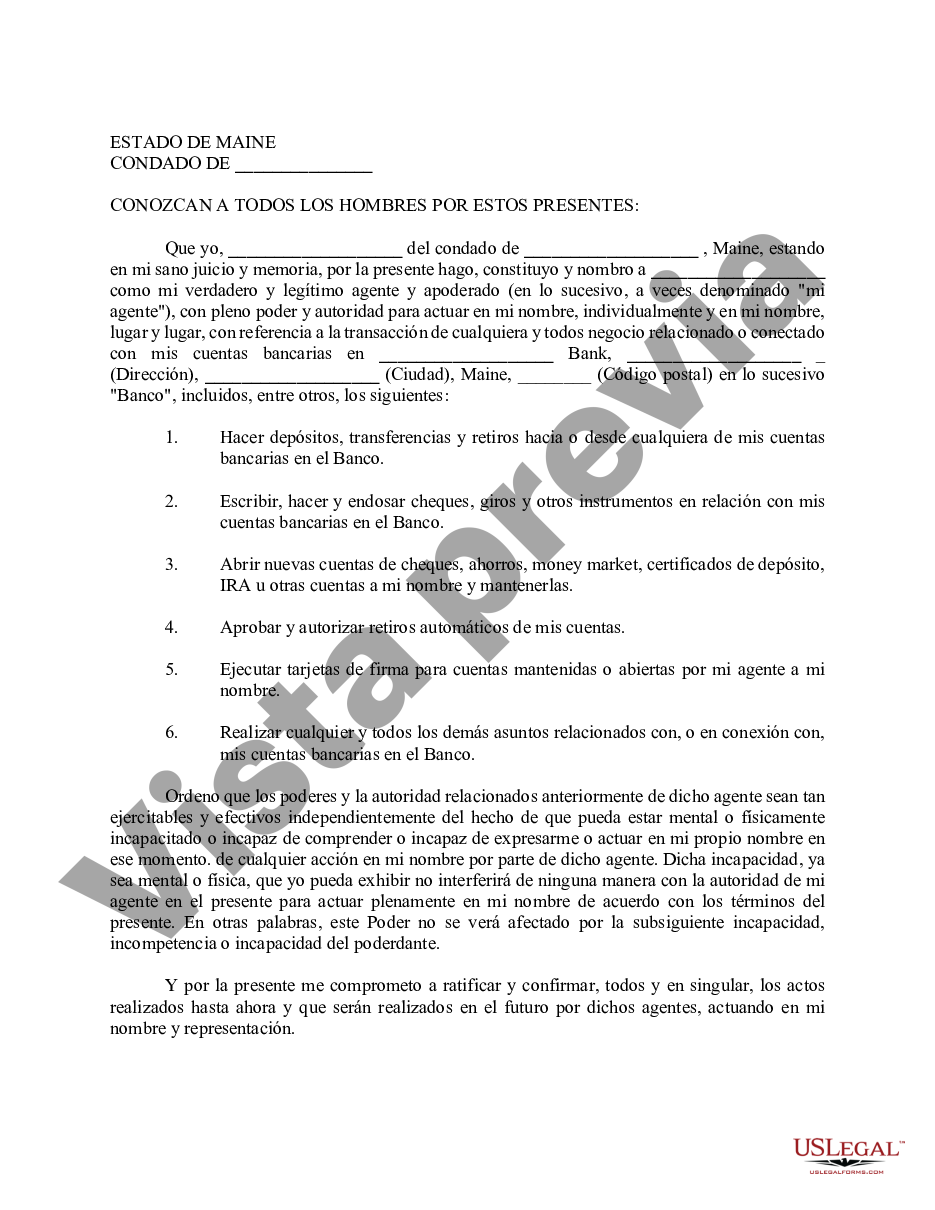 Maine Poder Especial Duradero Para Asuntos De Cuentas Bancarias Us Legal Forms 5697