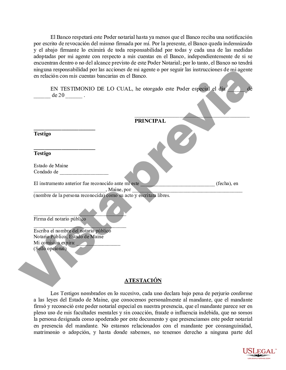 Maine Poder Especial Duradero Para Asuntos De Cuentas Bancarias Us Legal Forms 4985