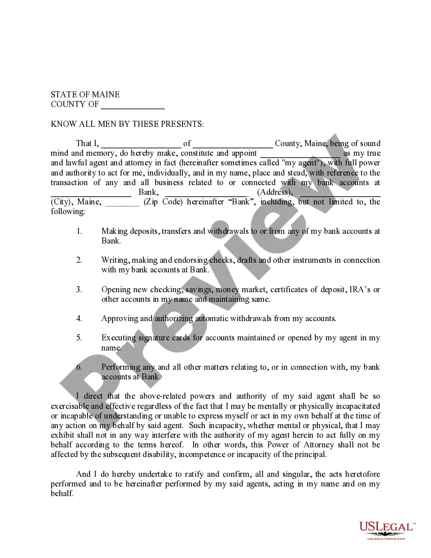 Preview Special Durable Power of Attorney for Bank Account Matters
