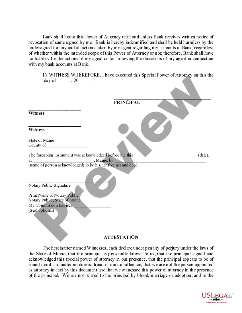 Preview Special Durable Power of Attorney for Bank Account Matters