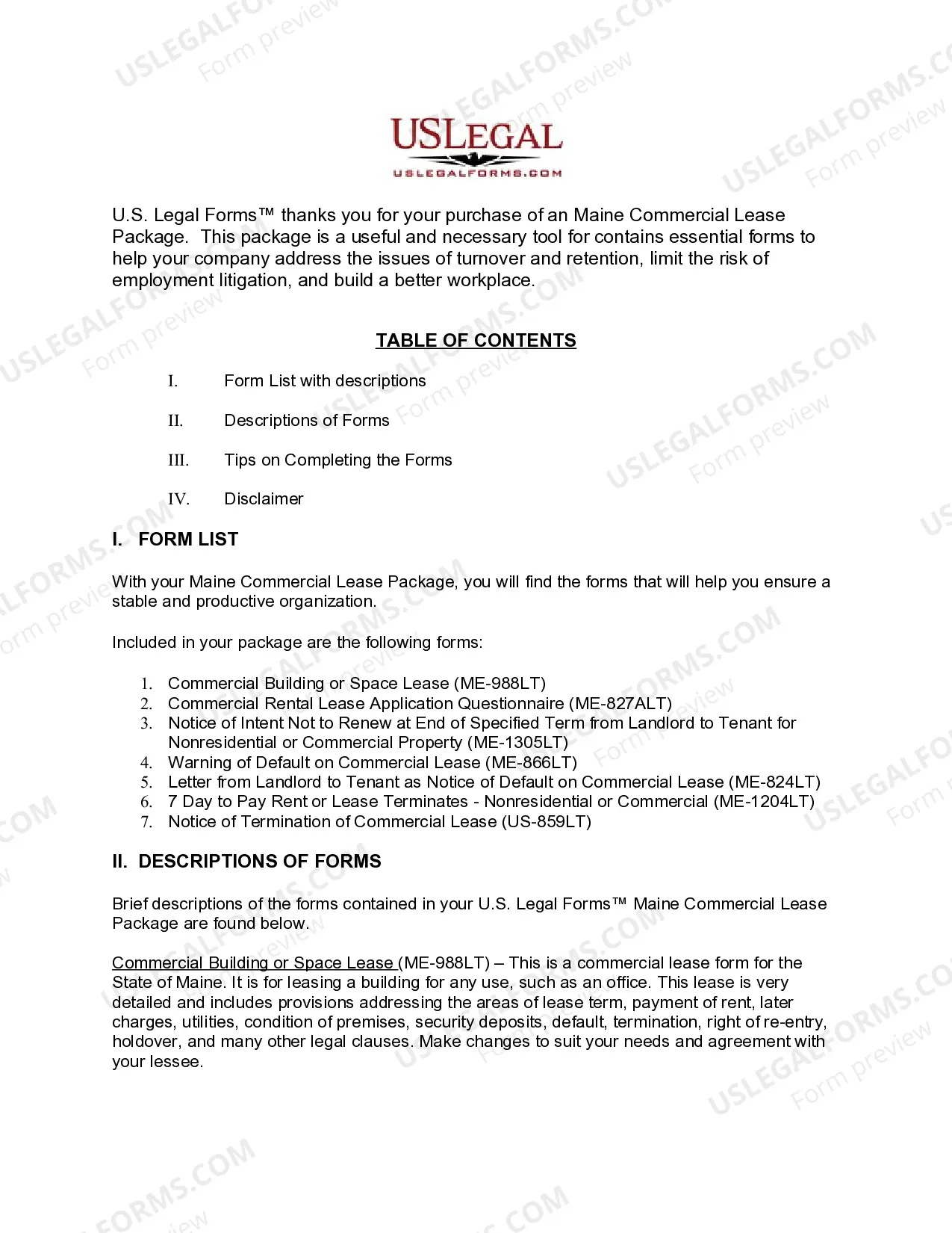 Preview Maine Commercial Lease Package