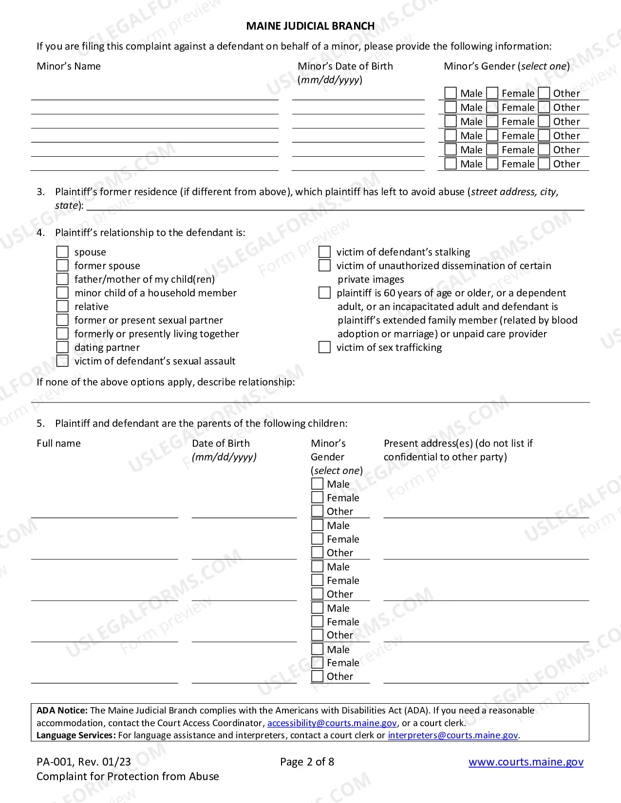 Preview Complaint For Protection From Abuse