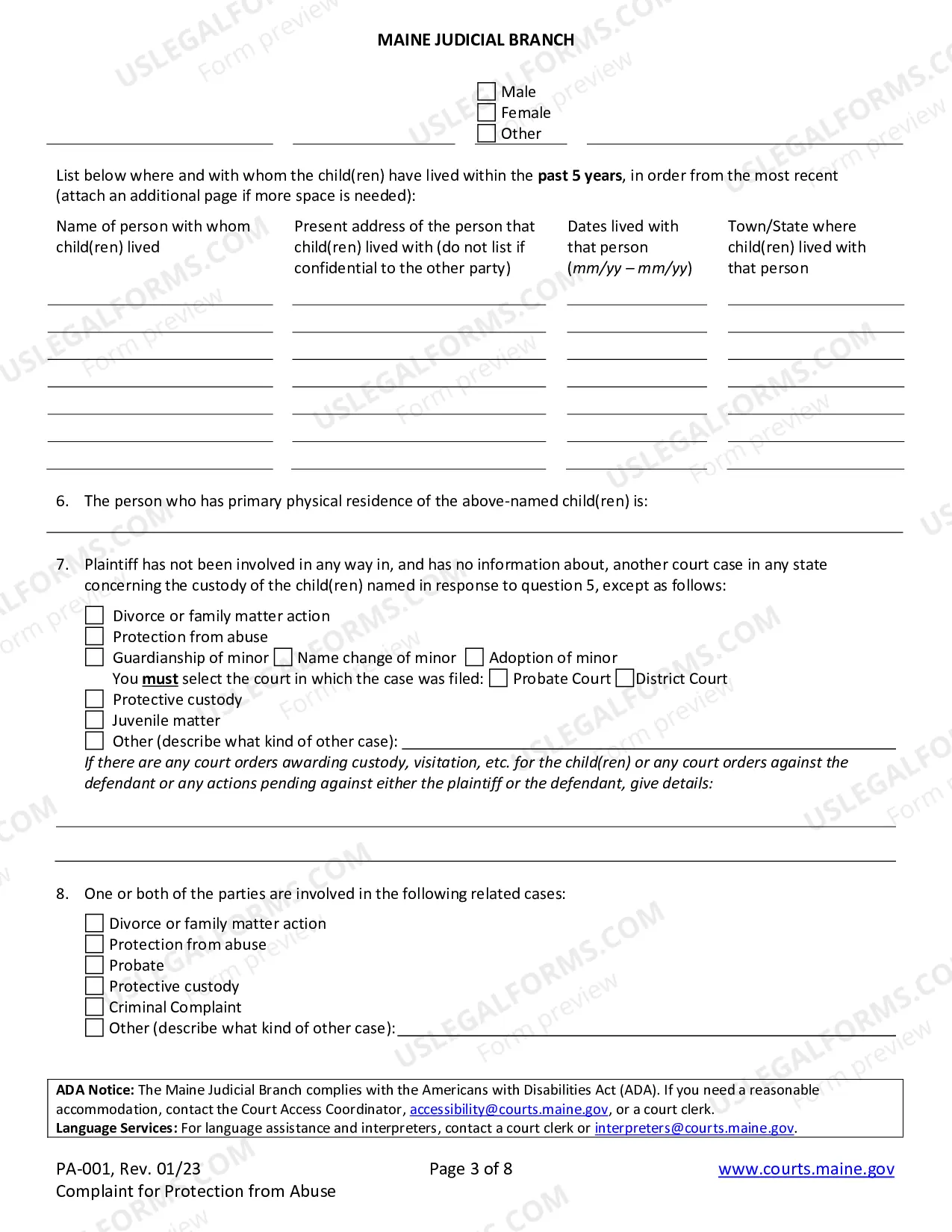 Preview Complaint For Protection From Abuse