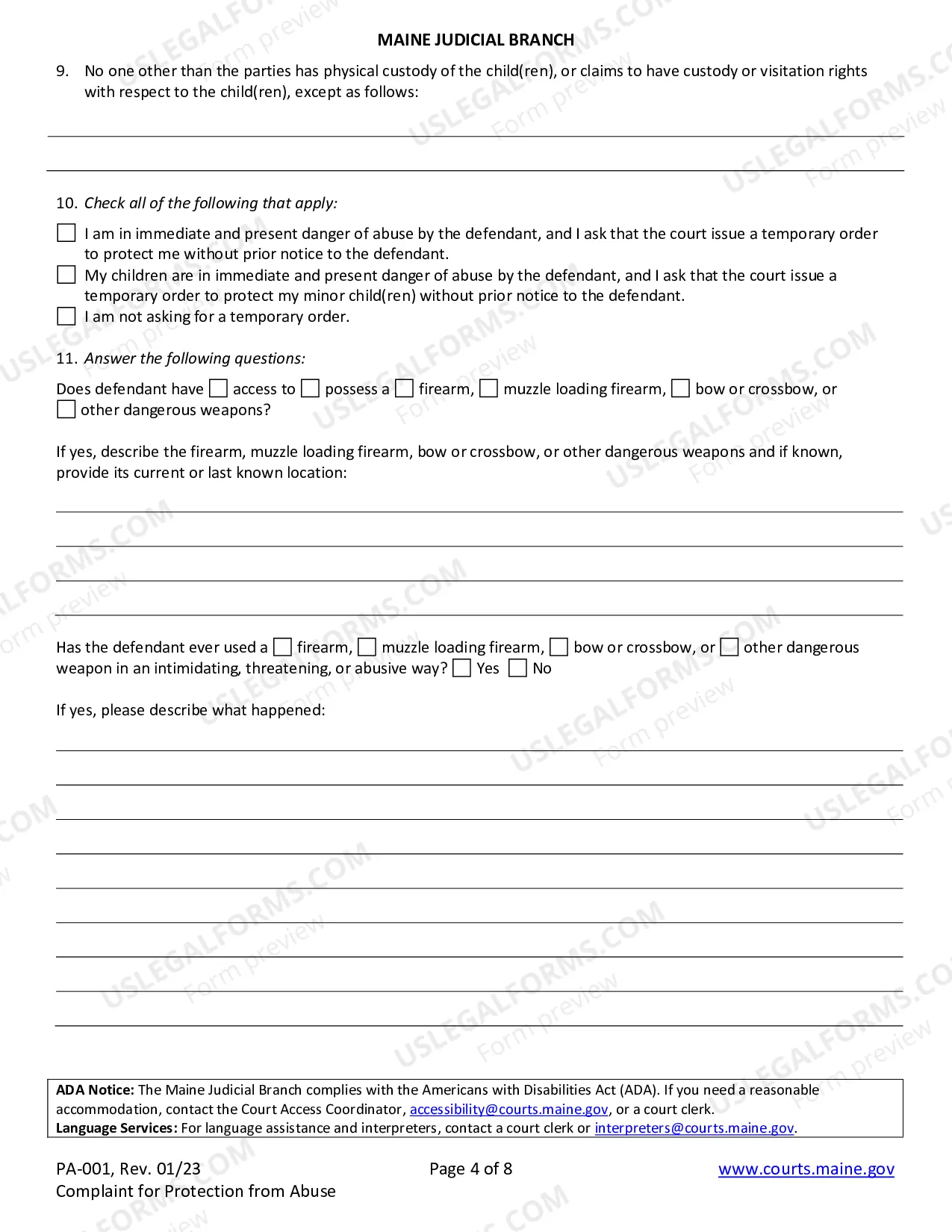 Preview Complaint For Protection From Abuse