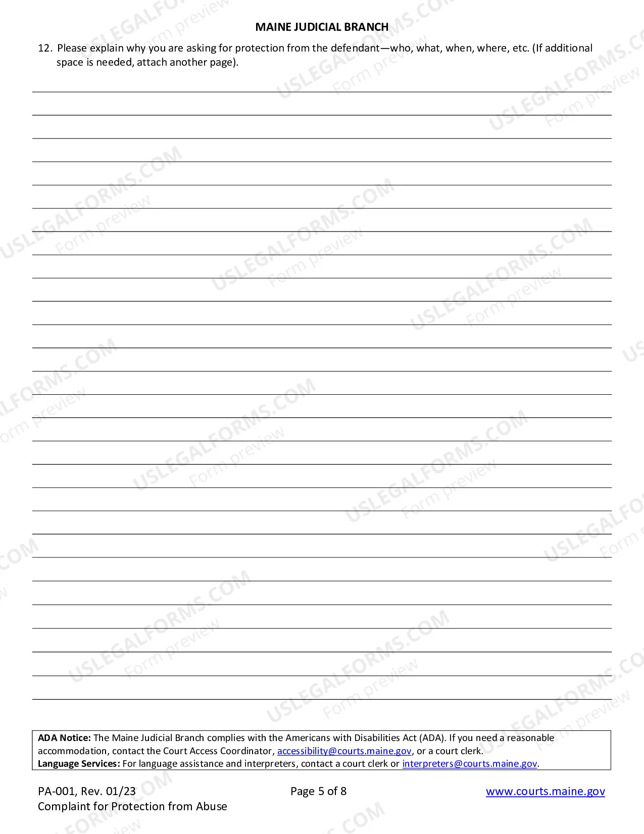 Preview Complaint For Protection From Abuse