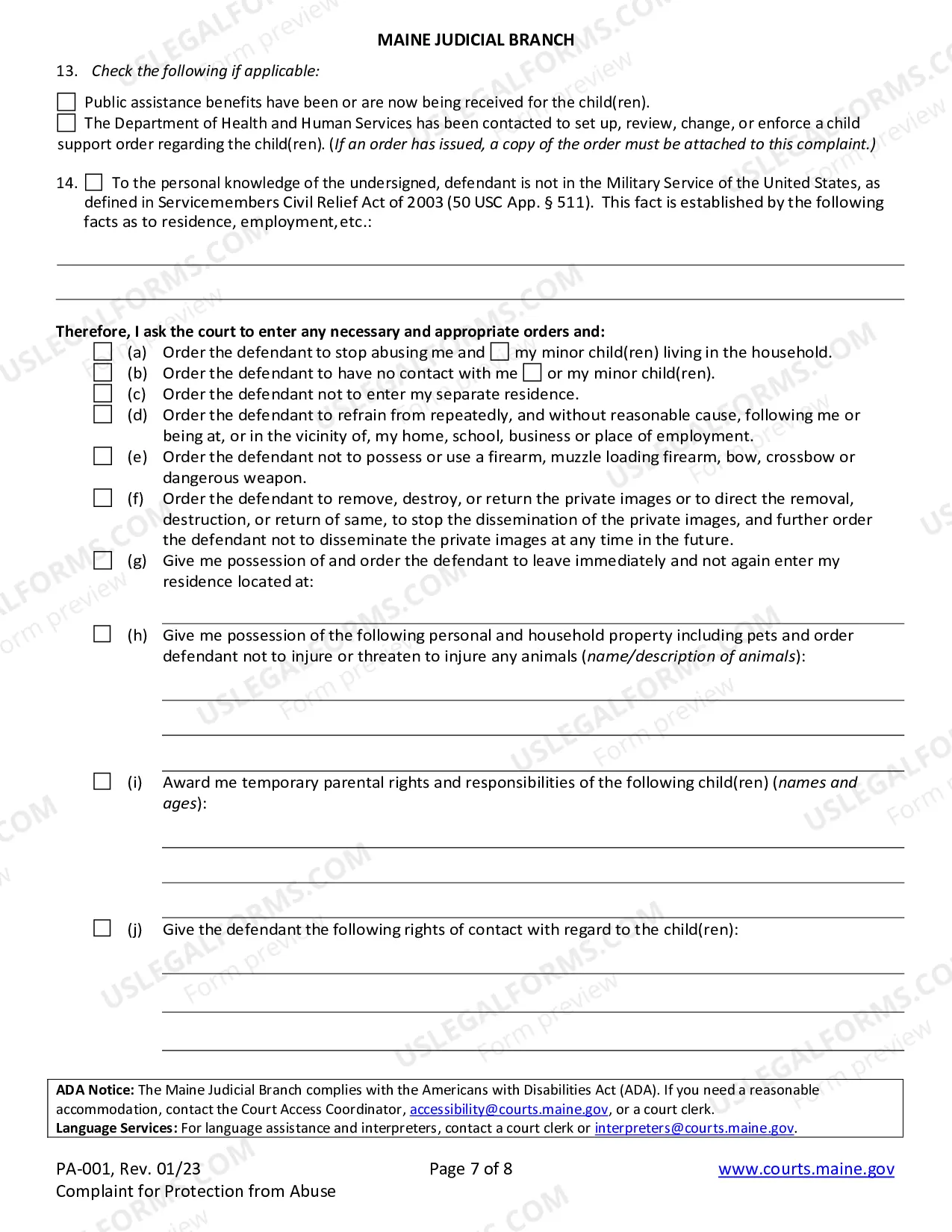 Preview Complaint For Protection From Abuse