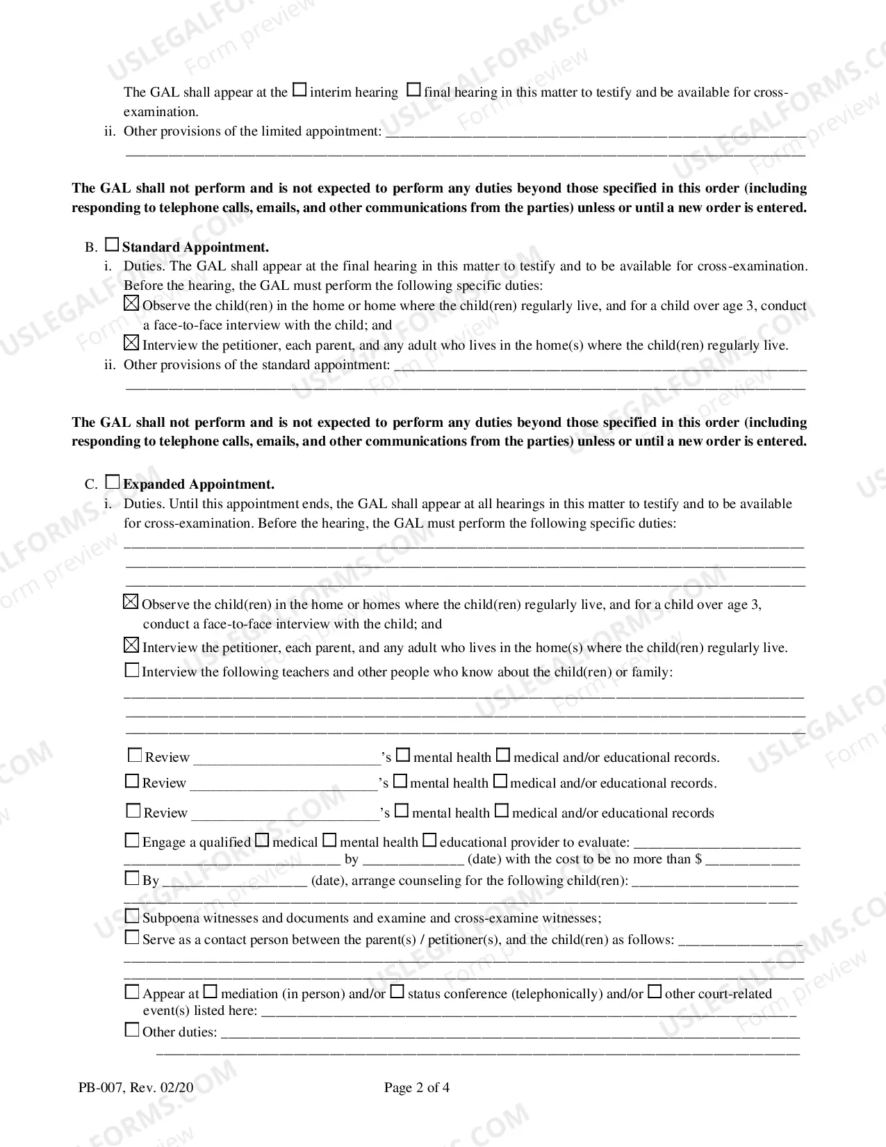 Preview Order Appointing Guardian Ad Litem (GAL) for Minors