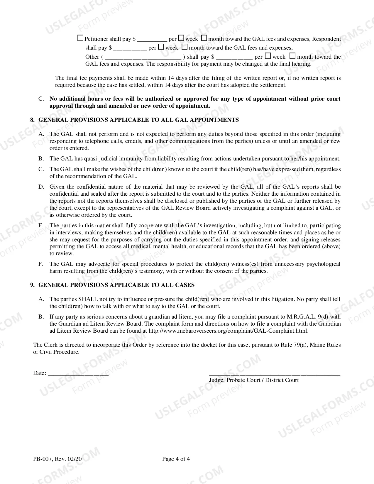 Preview Order Appointing Guardian Ad Litem (GAL) for Minors