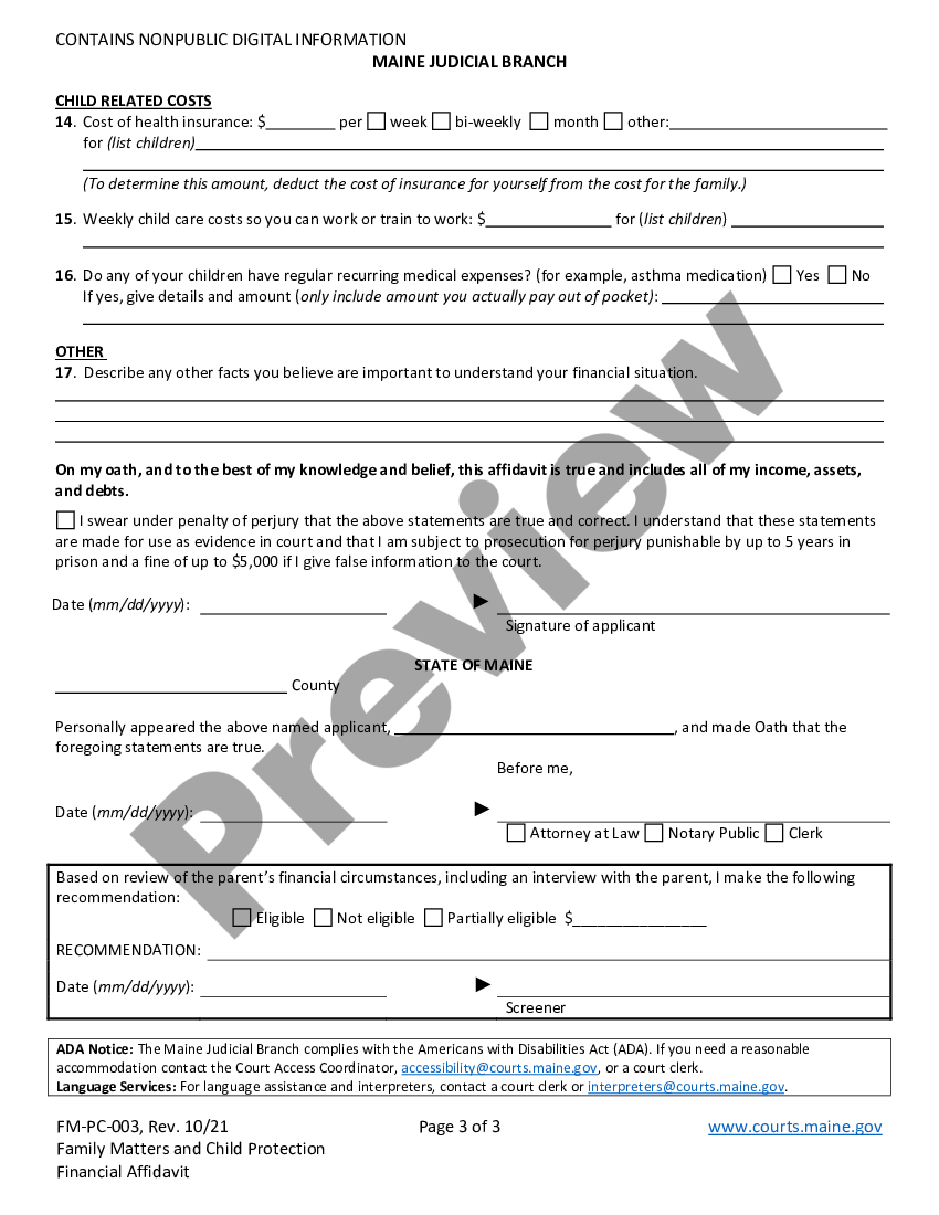 Maine Child Protection Financial Affidavit | US Legal Forms