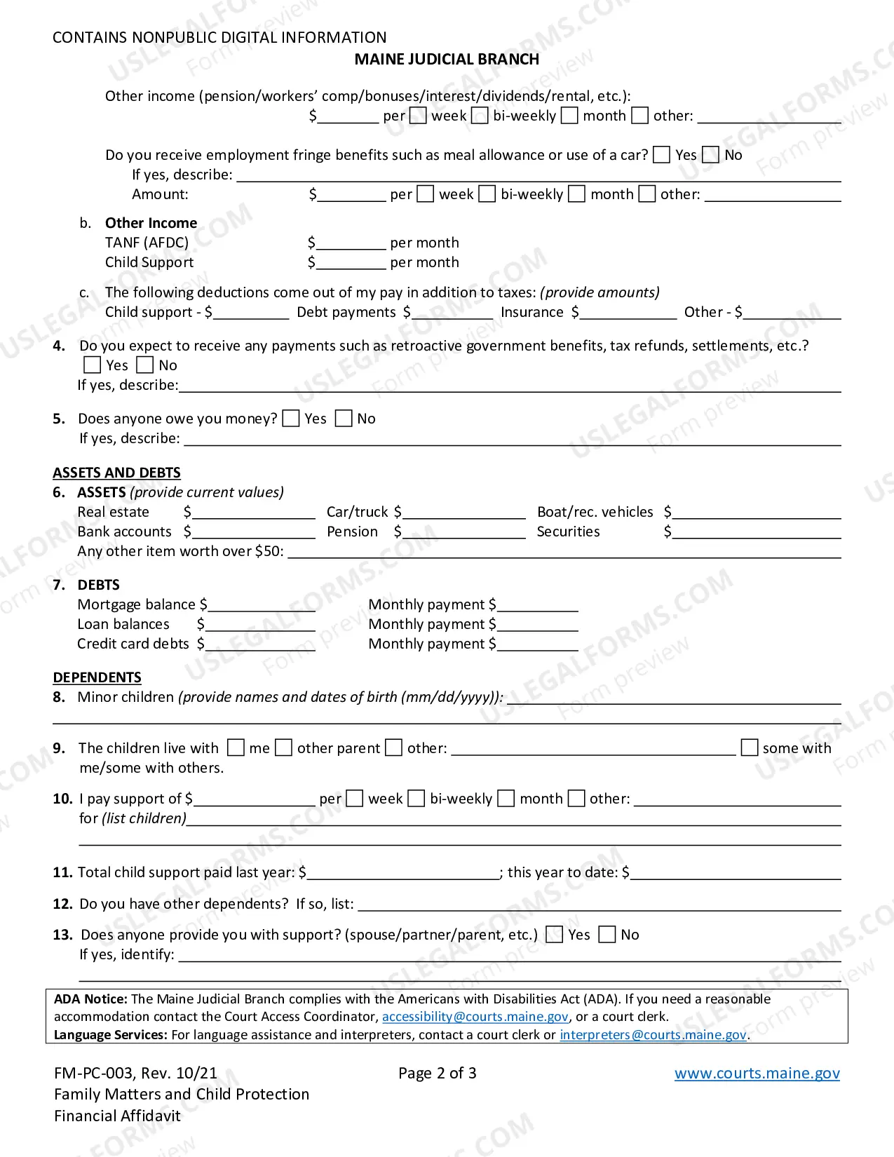 Preview Child Protection Financial Affidavit