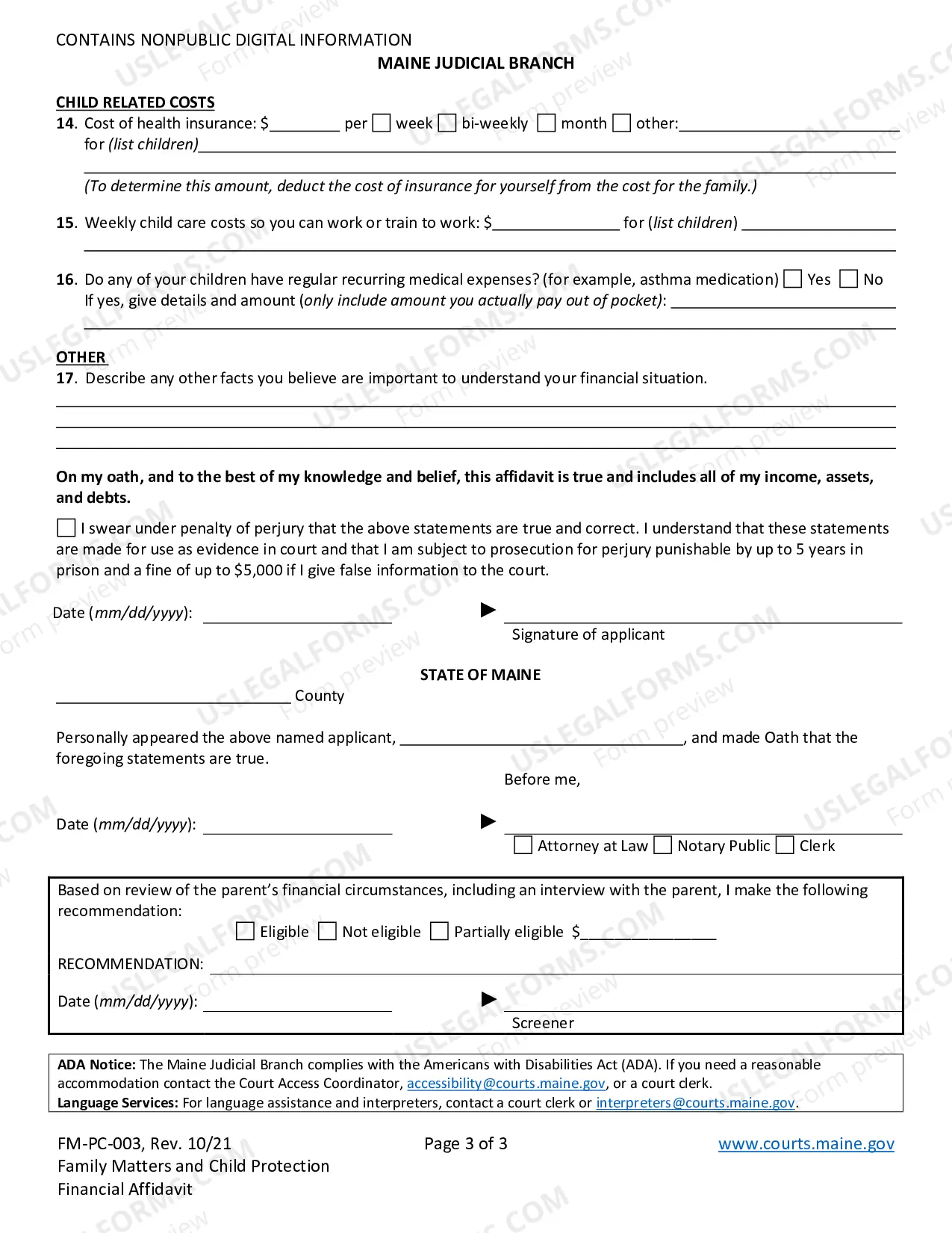 Preview Child Protection Financial Affidavit