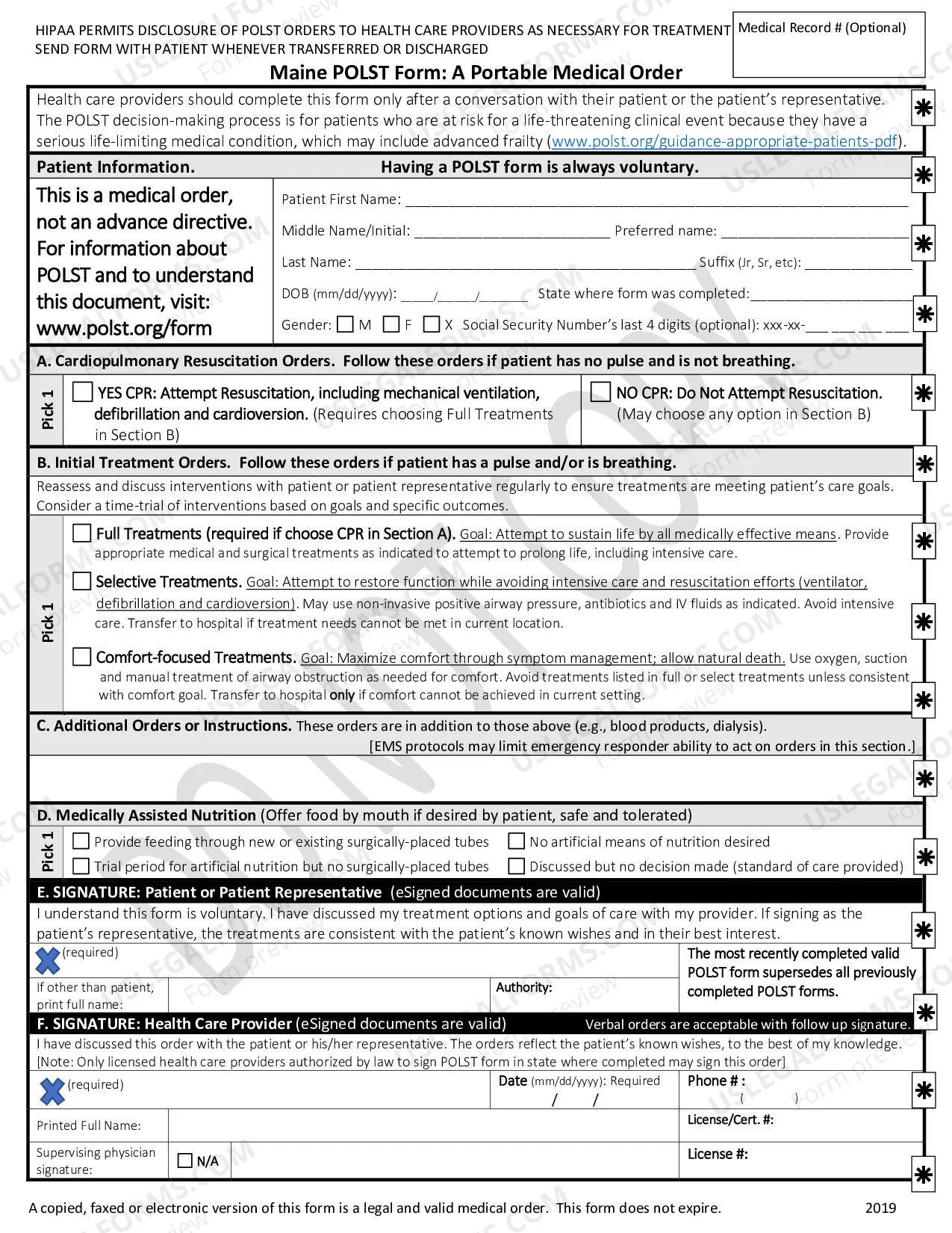 Preview Maine Portable Medical Order