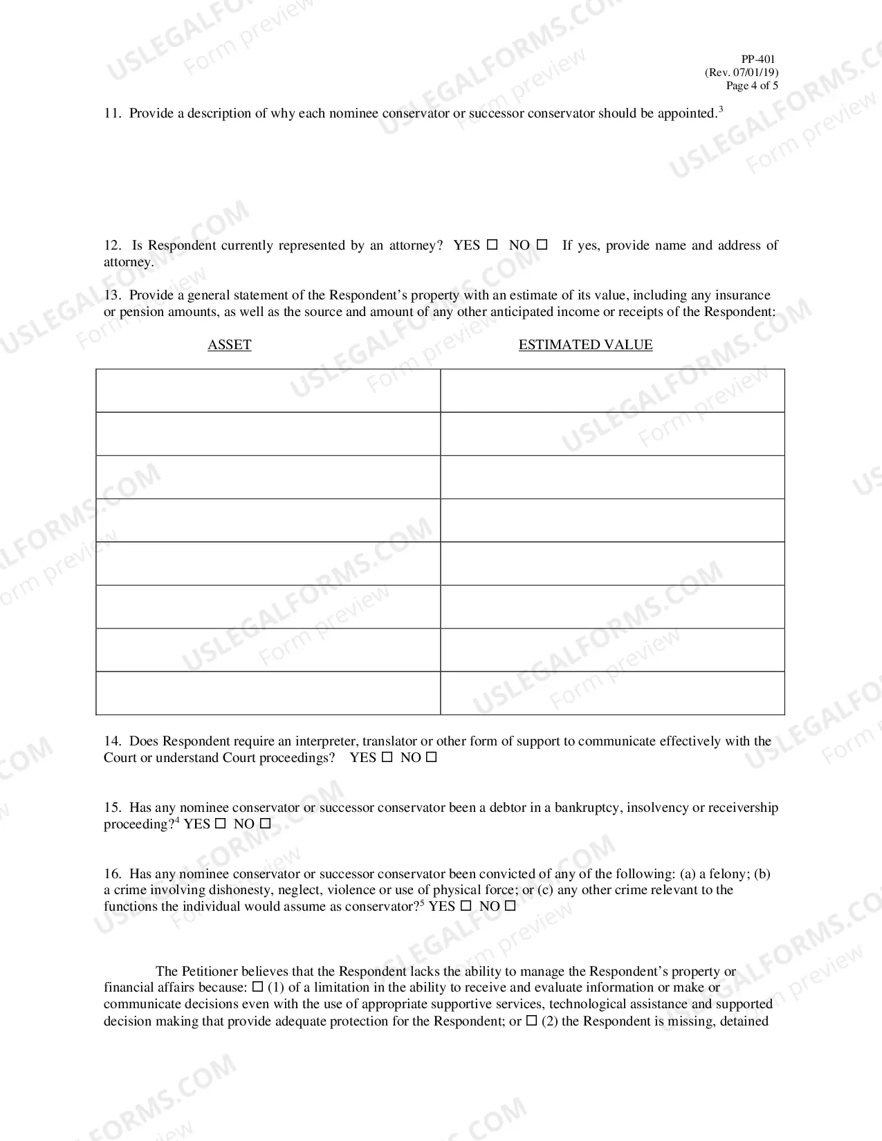Preview Petition for Appointment of Conservator or Successor Conservator for an Adult