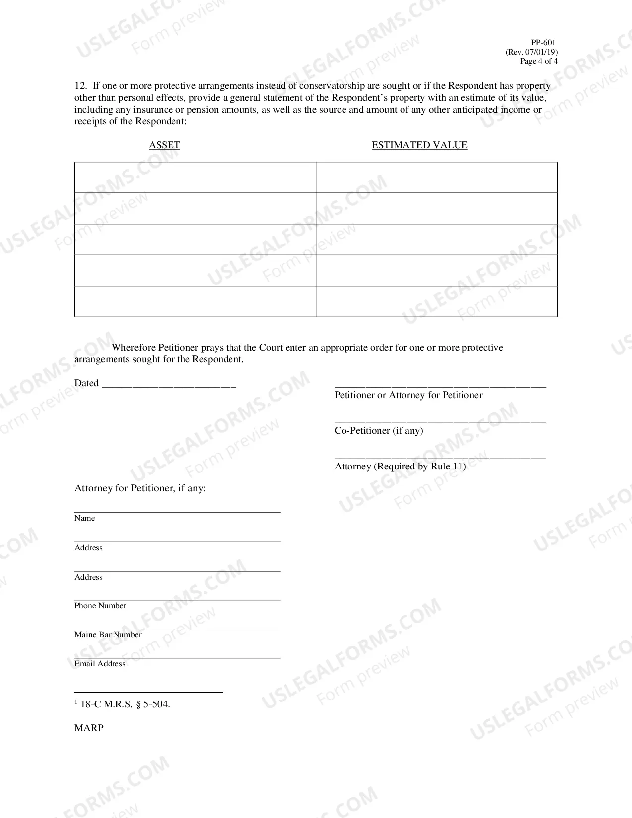 Preview Petition for One or More Other Protective Arrangements Instead of Guardianship or Conservatorship