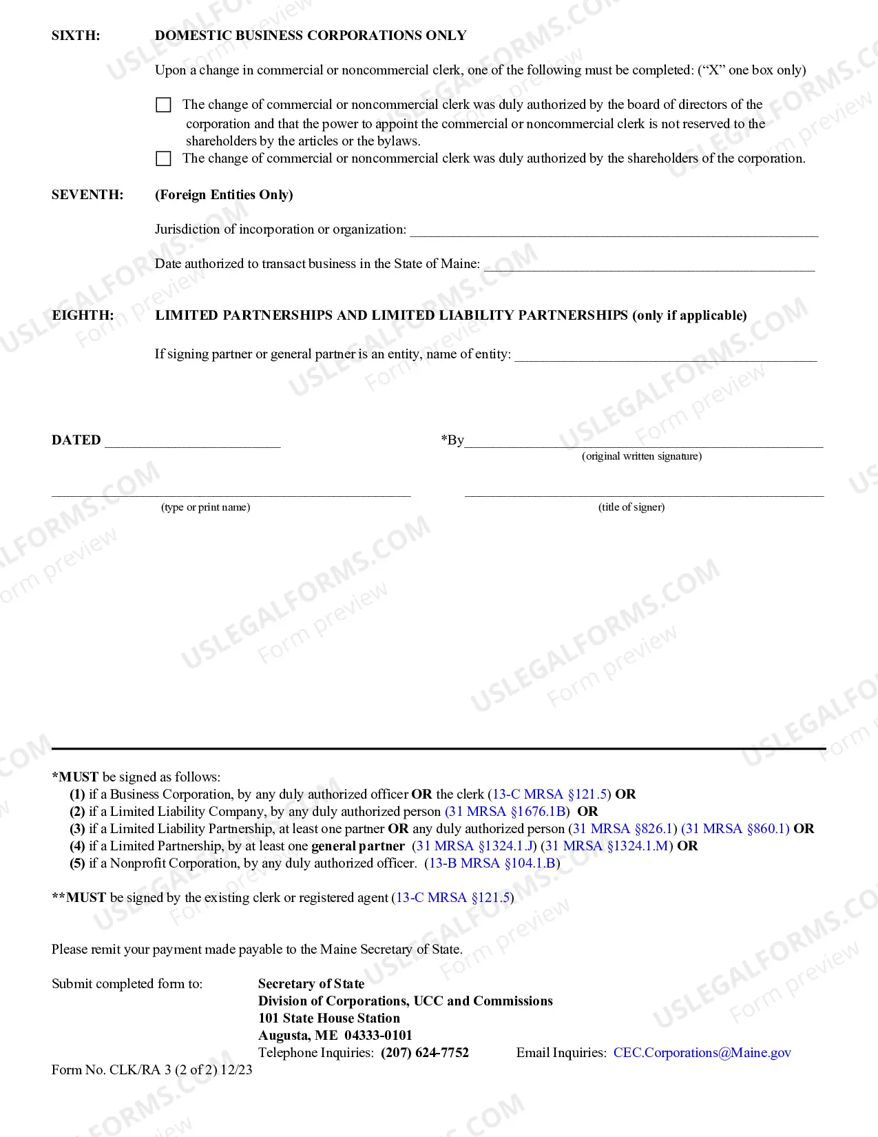 Preview Maine Change of Registered Agent