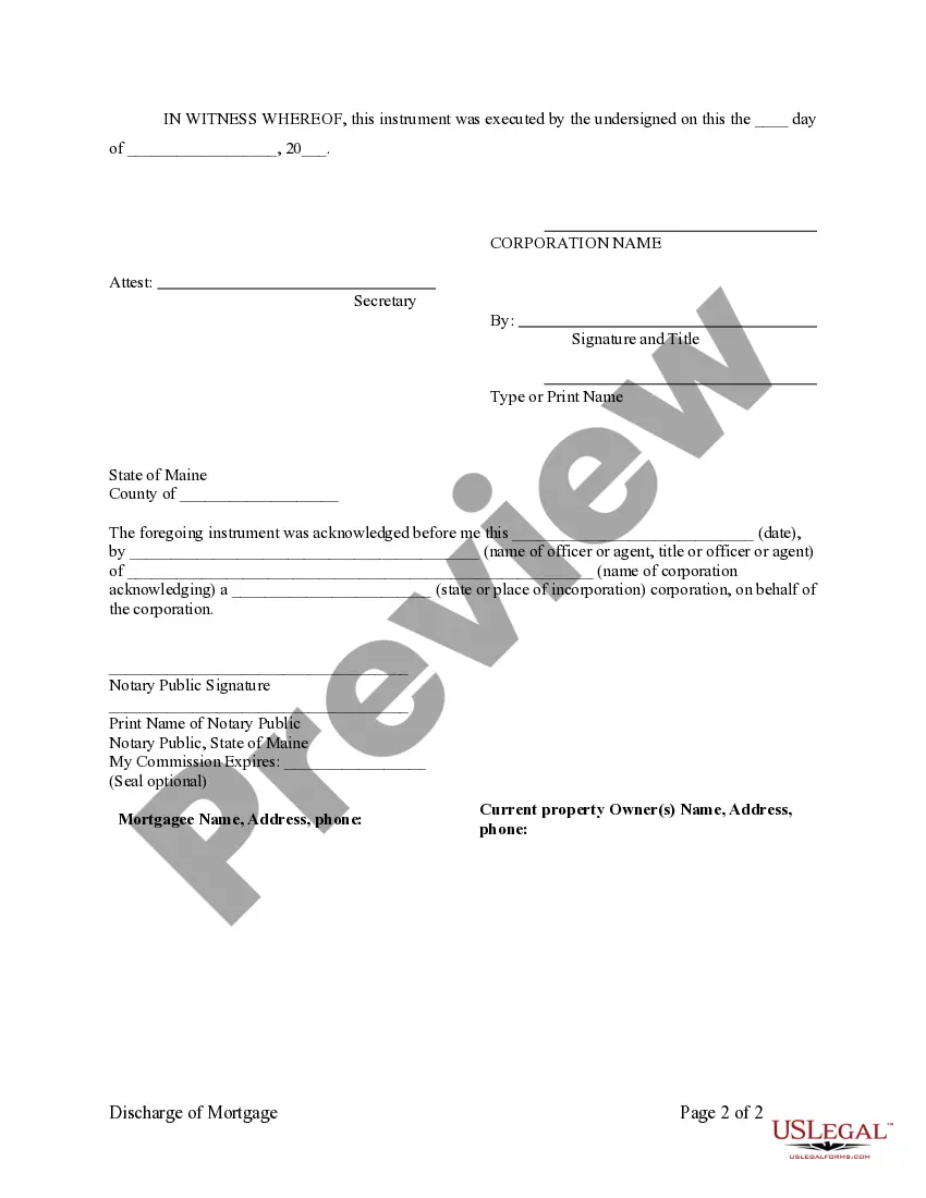 Preview Satisfaction, Release or Cancellation of Mortgage by Corporation