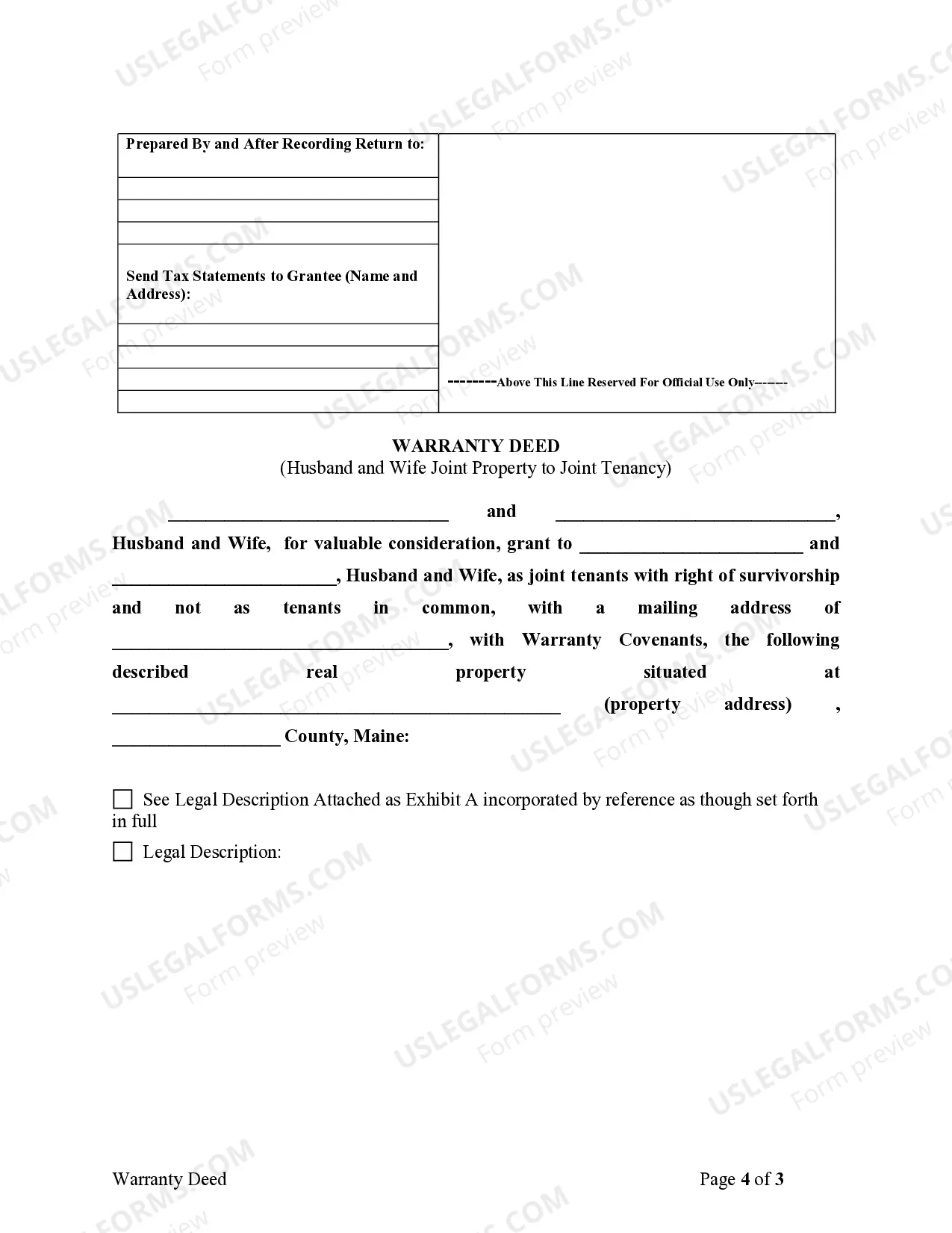 Preview Warranty Deed for Husband and Wife Converting Property from Tenants in Common to Joint Tenancy