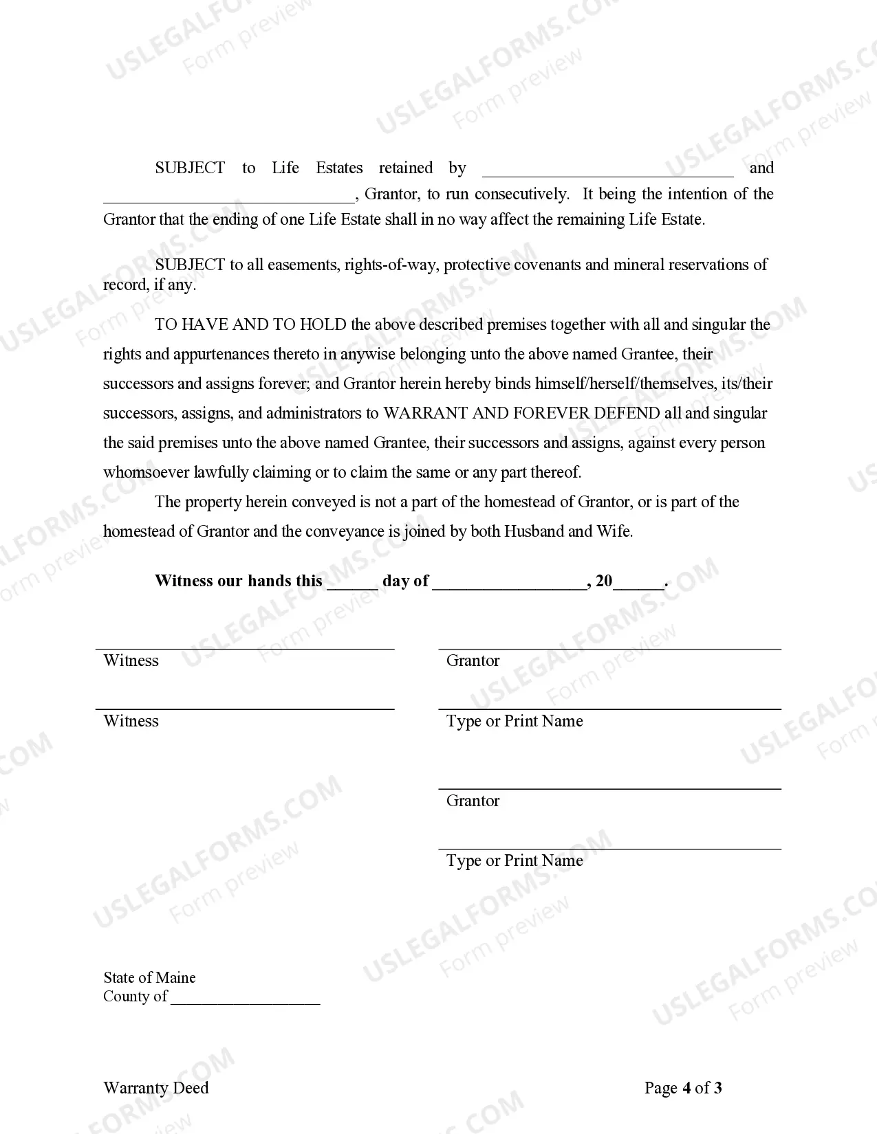 Preview Warranty Deed for Parents to Child with Reservation of Life Estate