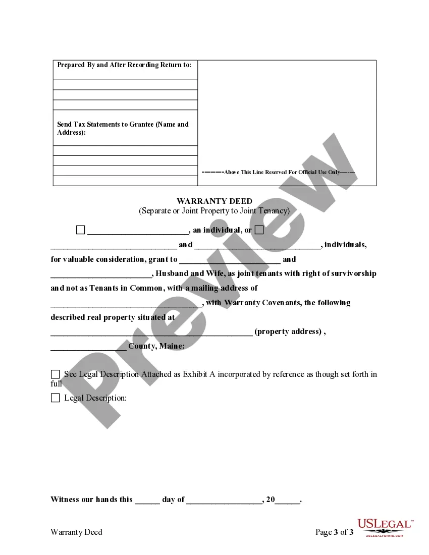 Preview Warranty Deed for Separate or Joint Property to Joint Tenancy