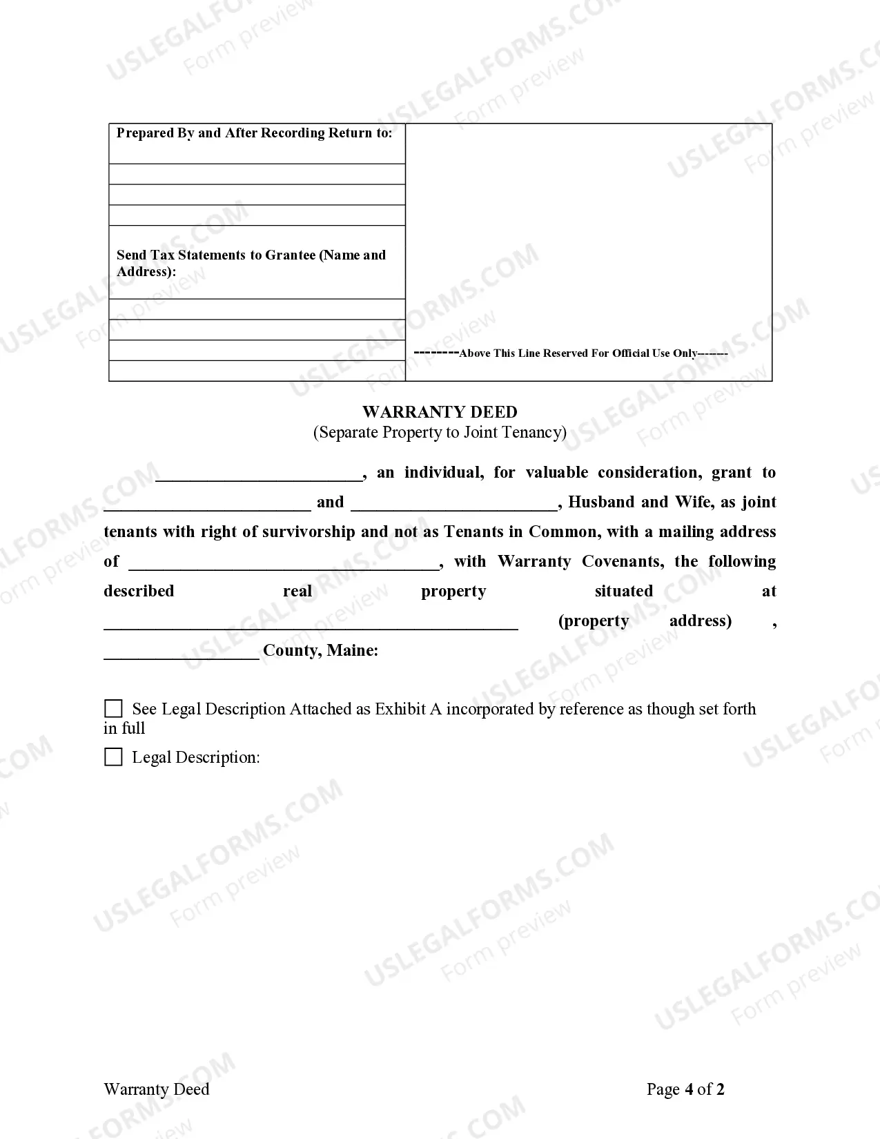 Preview Warranty Deed to Separate Property of One Spouse to Both Spouses as Joint Tenants