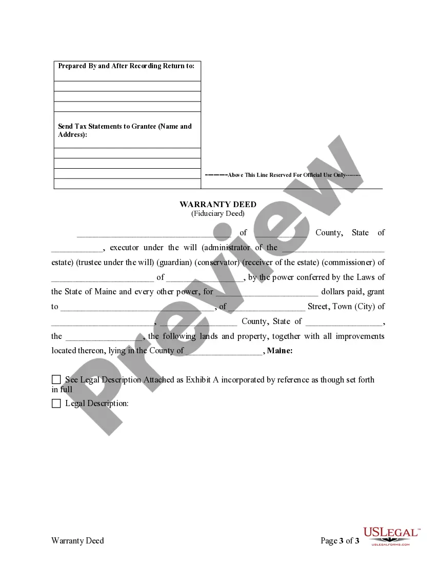 Preview Fiduciary Deed for use by Executors, Trustees, Trustors, Administrators and other Fiduciaries