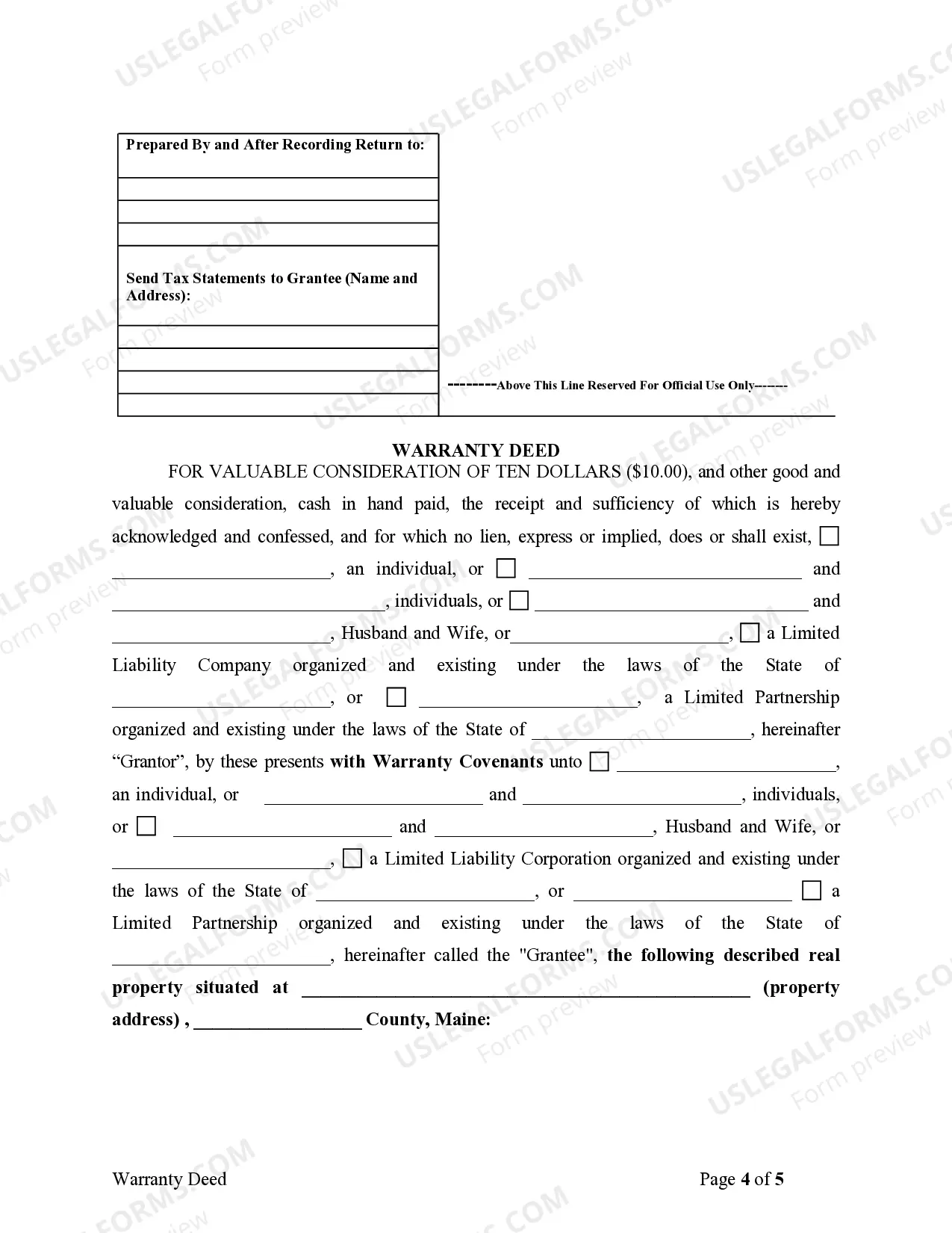 Preview Warranty Deed from Limited Partnership or LLC is the Grantor, or Grantee