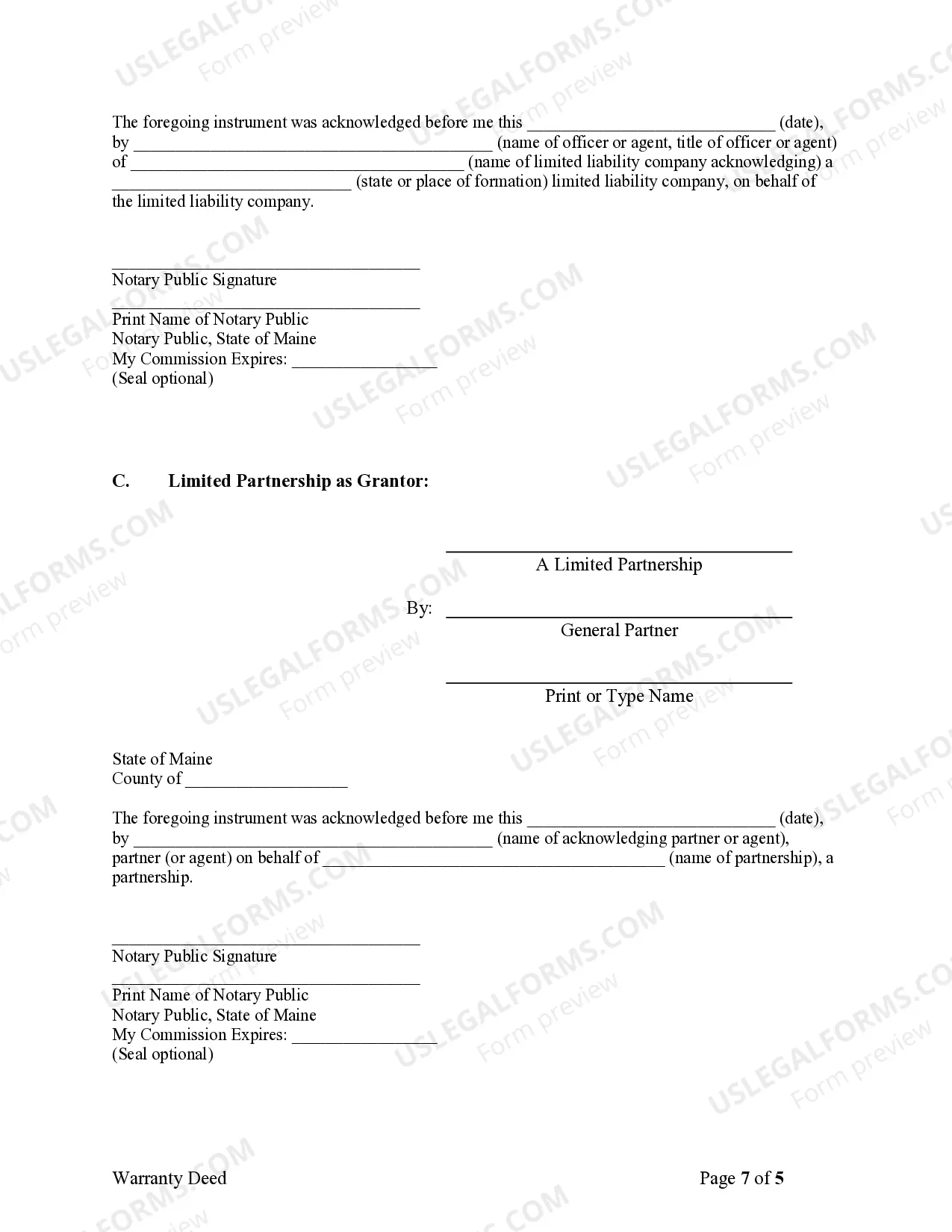 Preview Warranty Deed from Limited Partnership or LLC is the Grantor, or Grantee