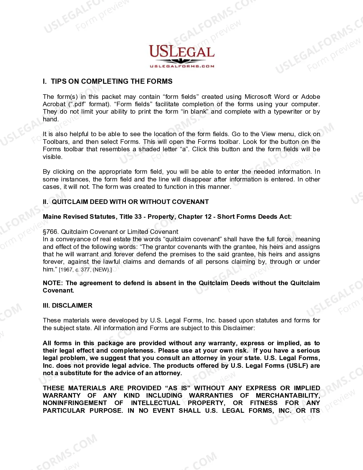 Preview Quitclaim Deed with Covenant - Individual to Individual
