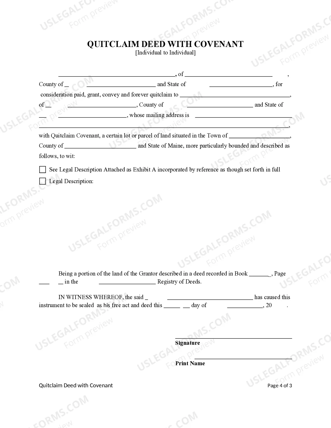 Preview Quitclaim Deed with Covenant - Individual to Individual