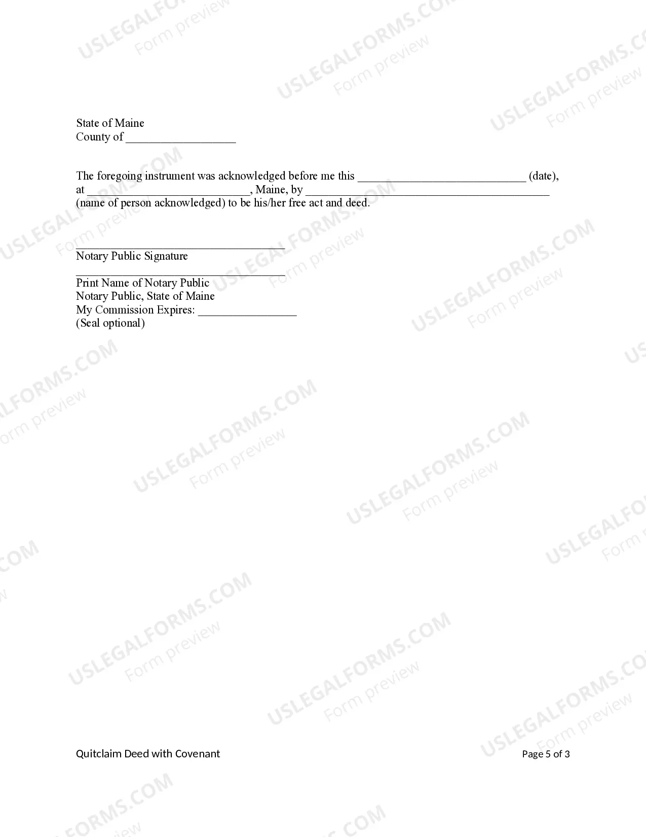 Preview Quitclaim Deed with Covenant - Individual to Individual