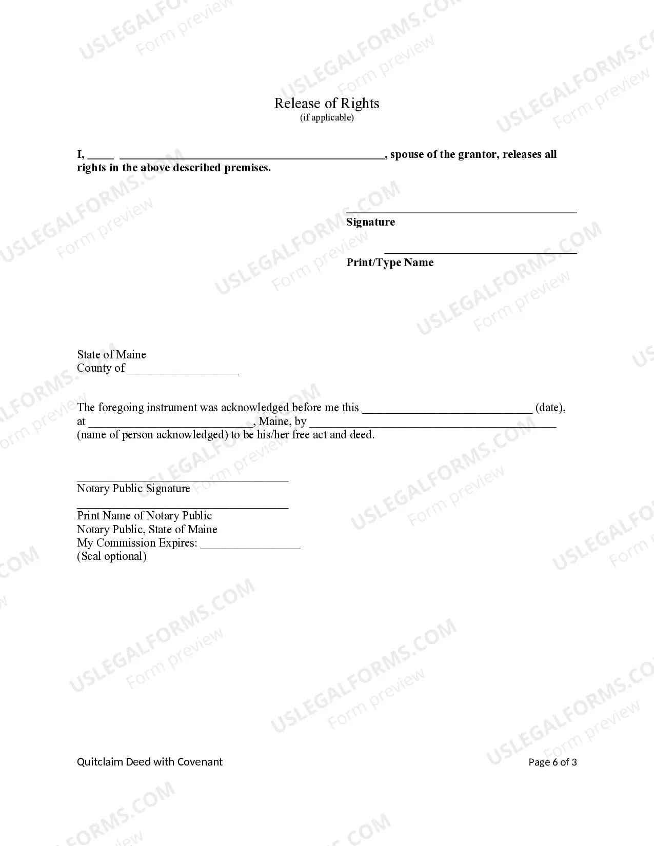 Preview Quitclaim Deed with Covenant - Individual to Individual