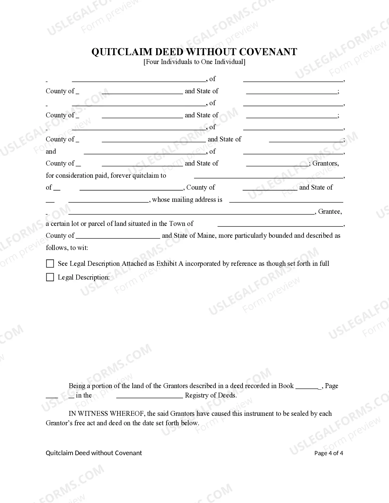 Preview Quitclaim Deed from Four Grantors to One Grantee