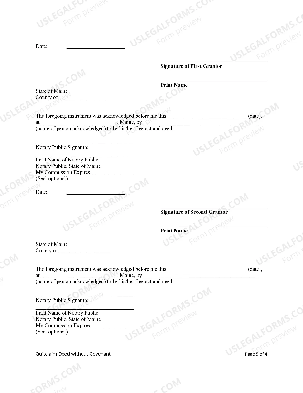 Preview Quitclaim Deed from Four Grantors to One Grantee