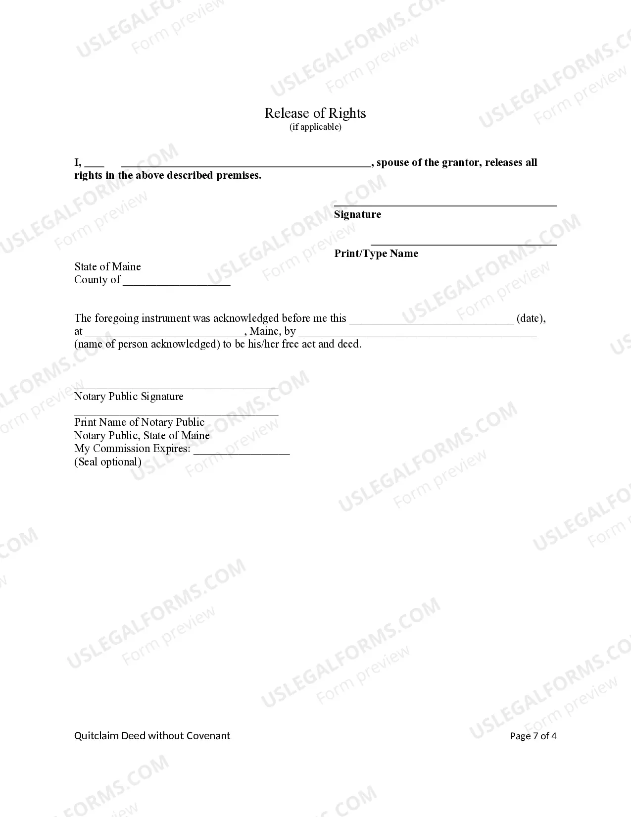 Preview Quitclaim Deed from Four Grantors to One Grantee