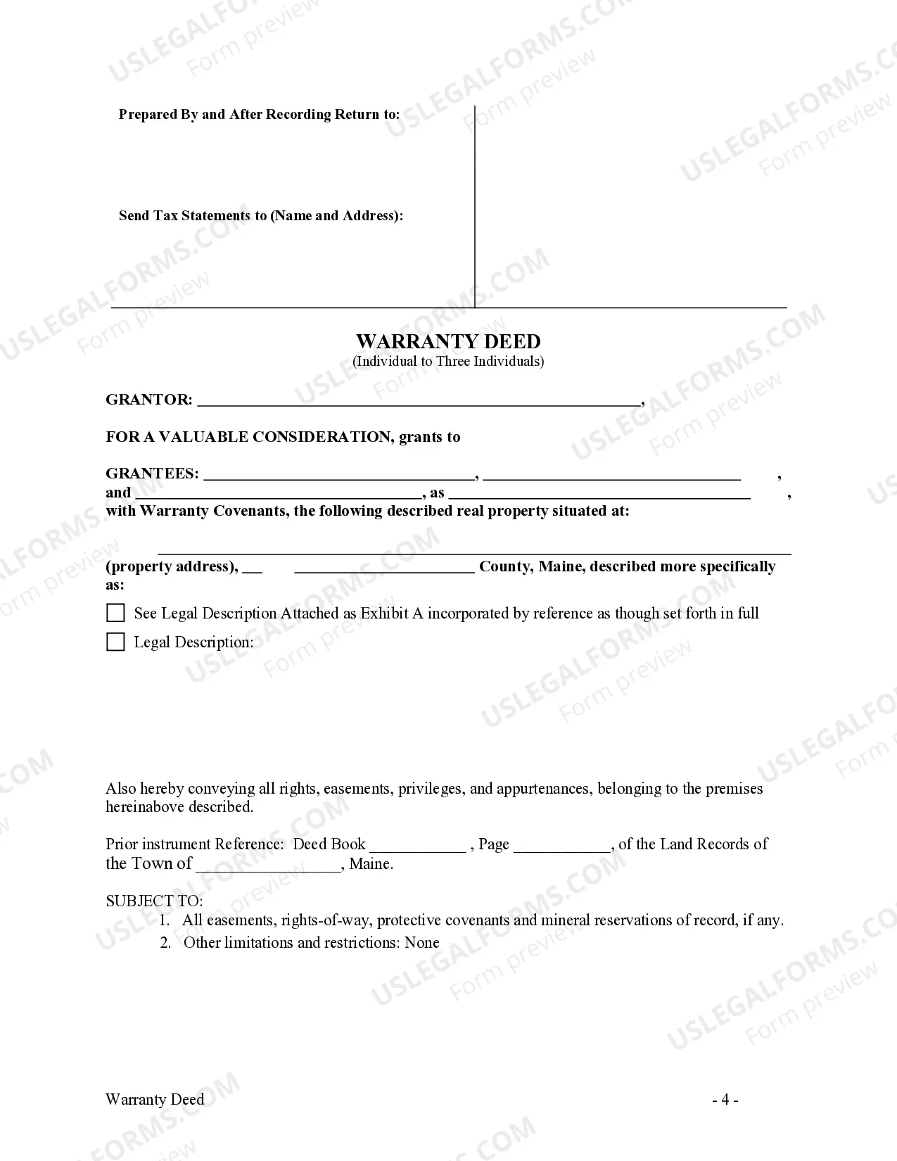 Preview Warranty Deed - Individual to Three Individuals