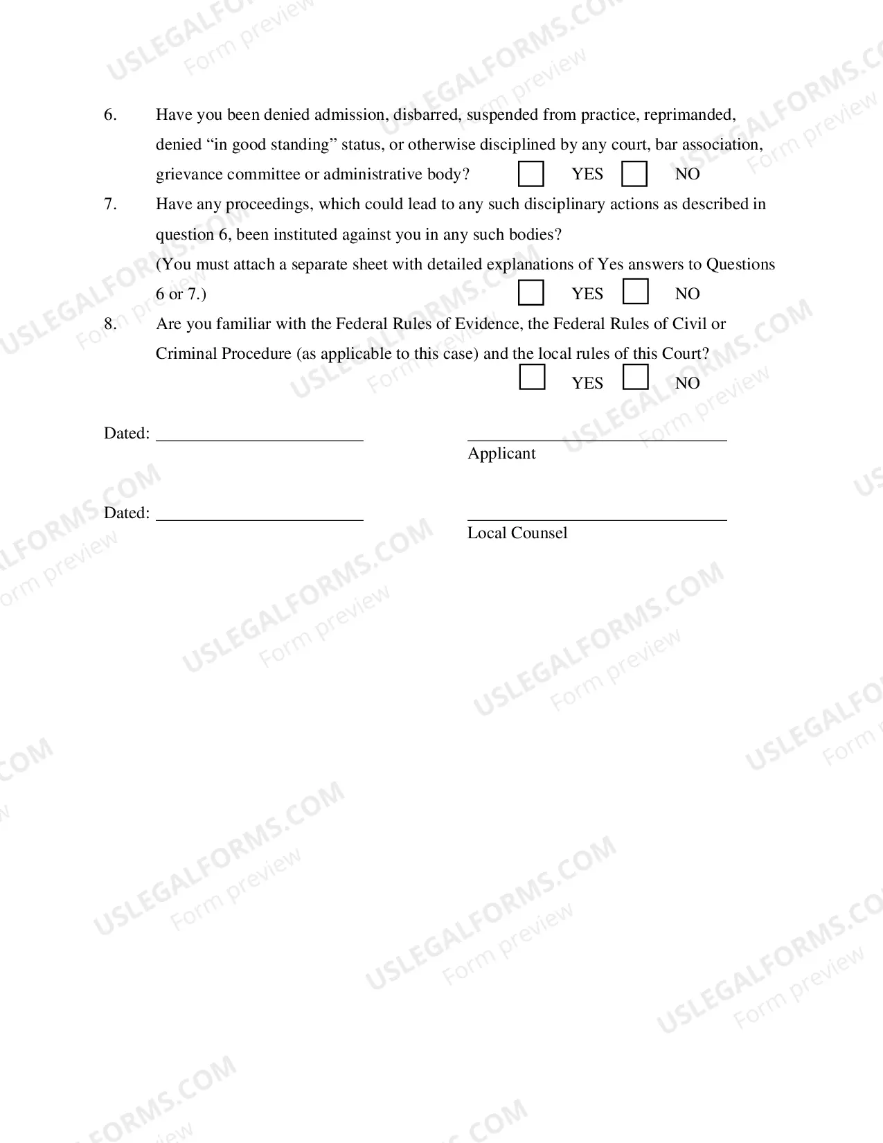 Preview Certification For Admission Pro Hac Vice