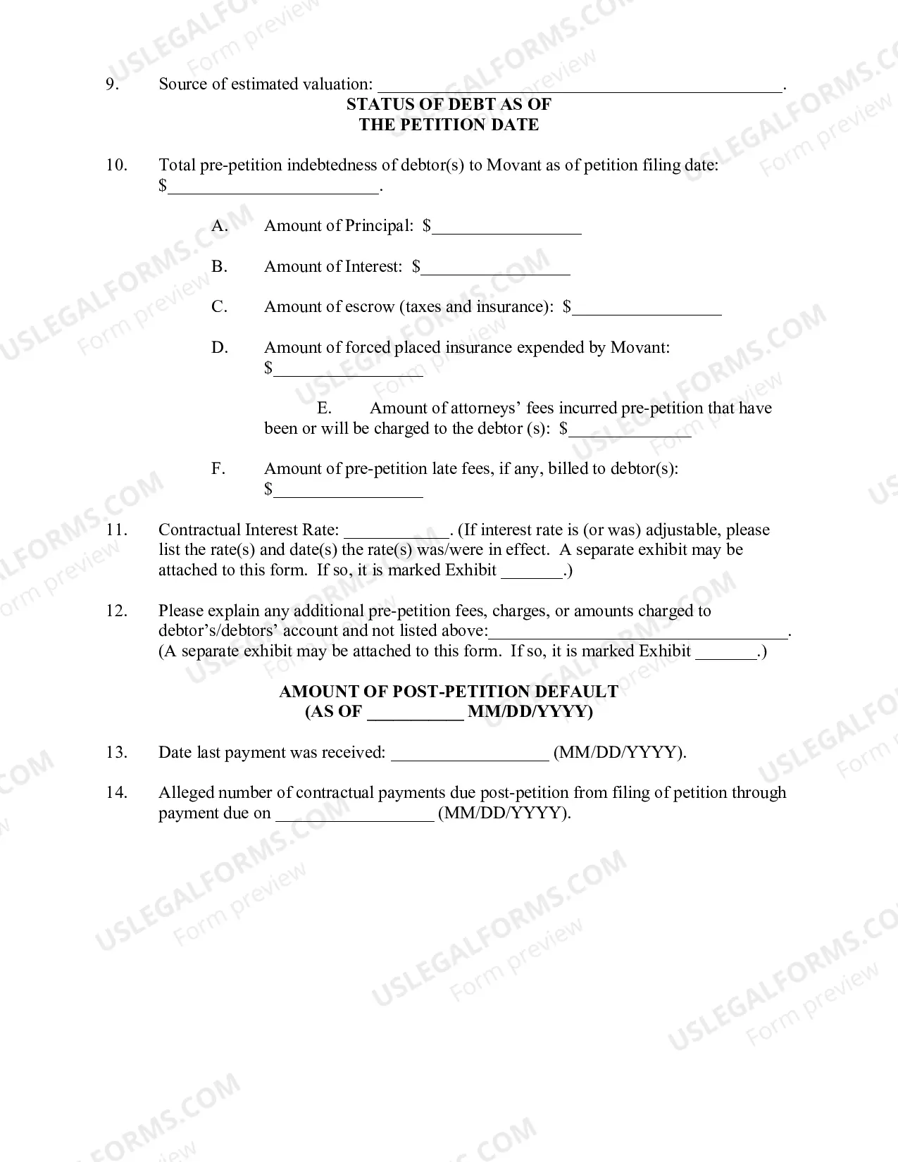 Preview Worksheet In Support of Motion For Relief From Stay