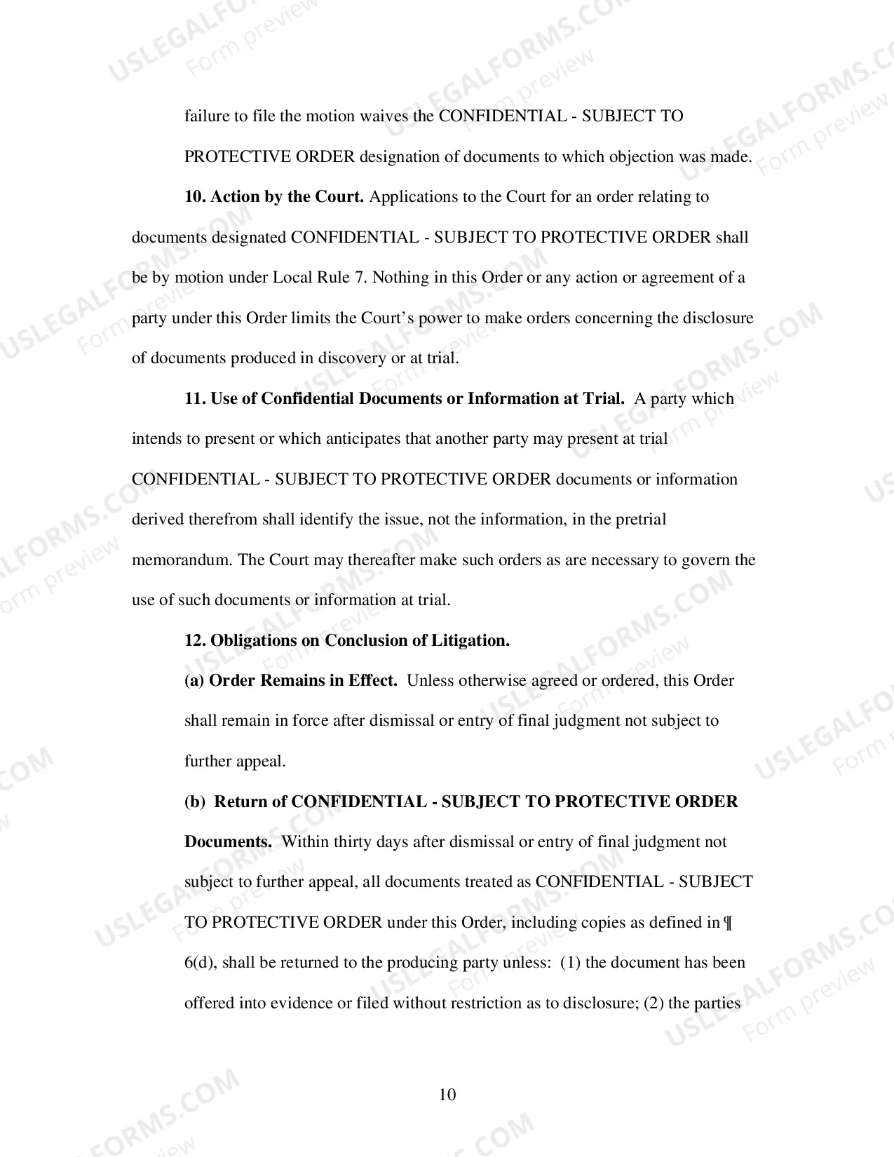 Preview Confidentiality Order