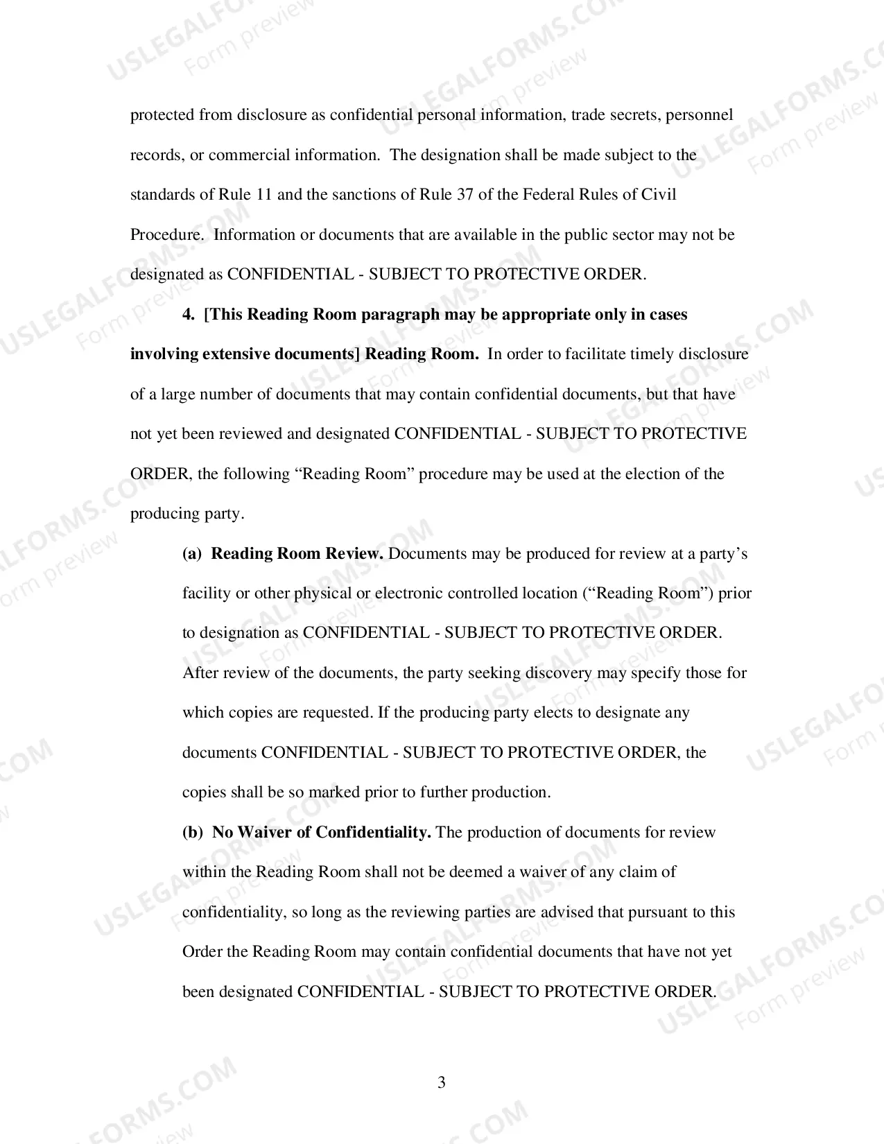 Preview Confidentiality Order